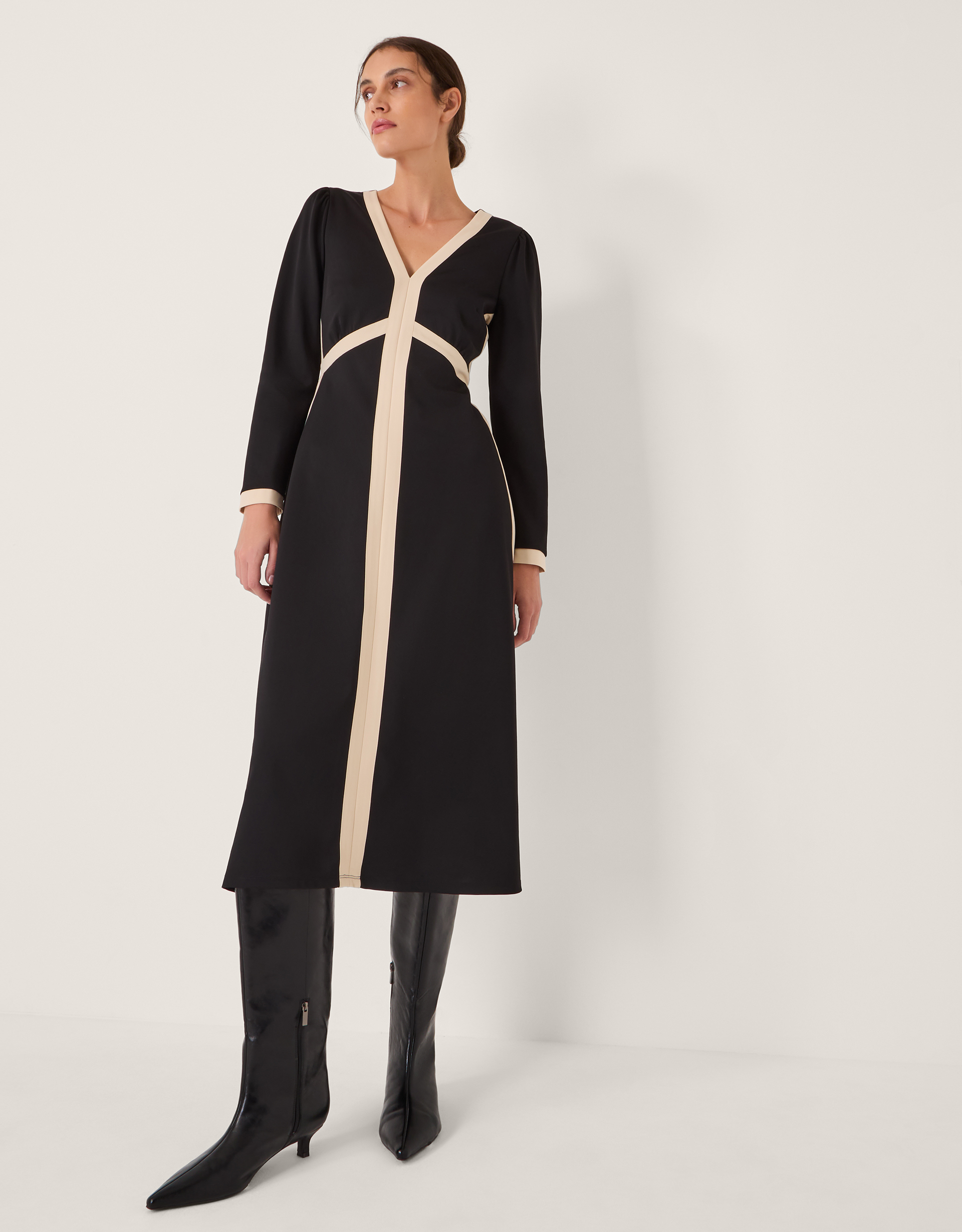 Monsoon Paloma Contrast Panel Jersey Midi Dress Black