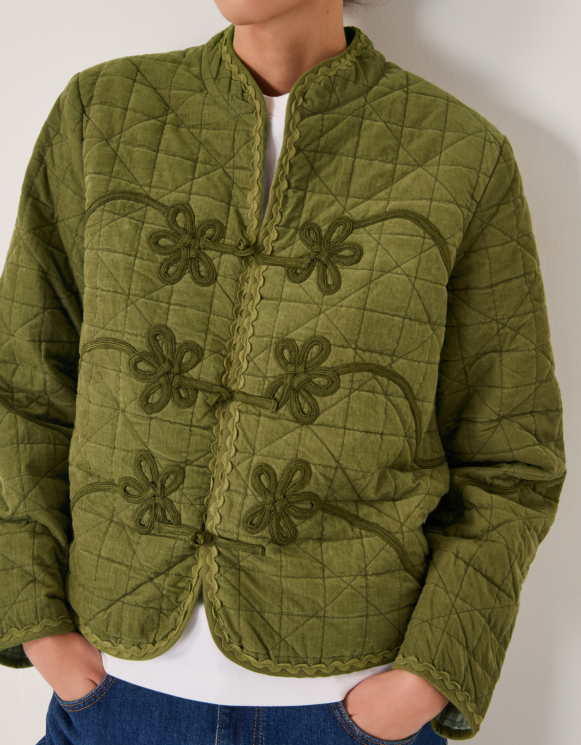 Monsoon Gaia Quilted Corduroy Jacket in green