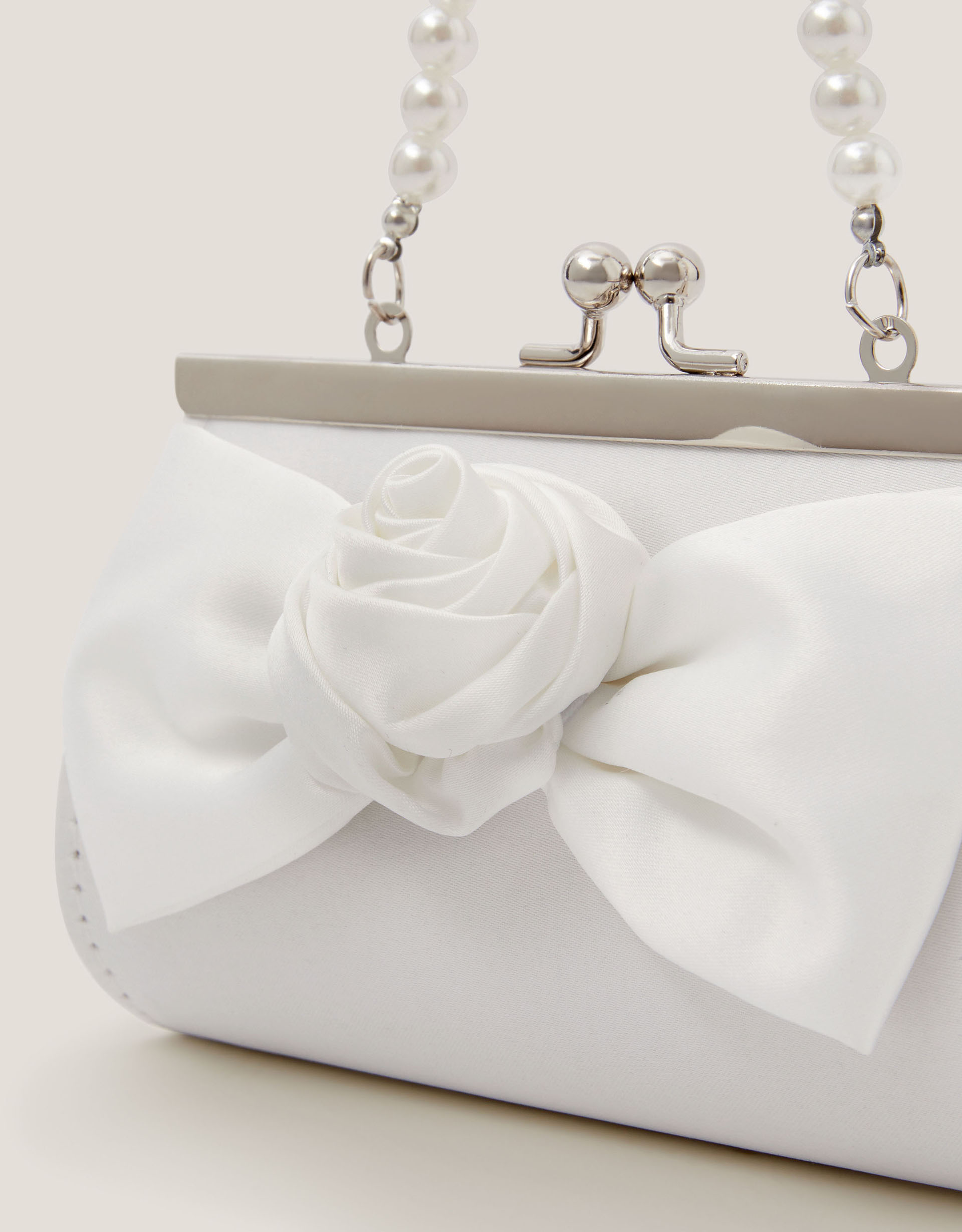 Monsoon Satin Rose Bow Mini Bag in Ivory, view 3