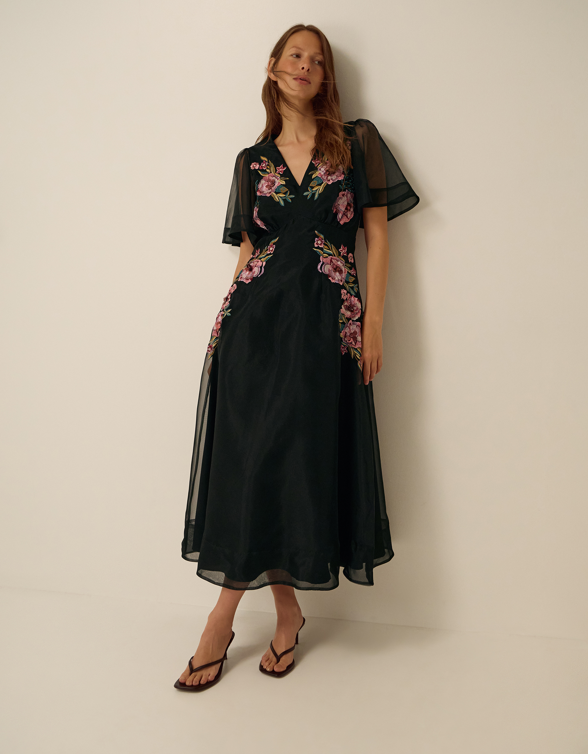 Monsoon Felicity Floral Embroidered Midi Dress