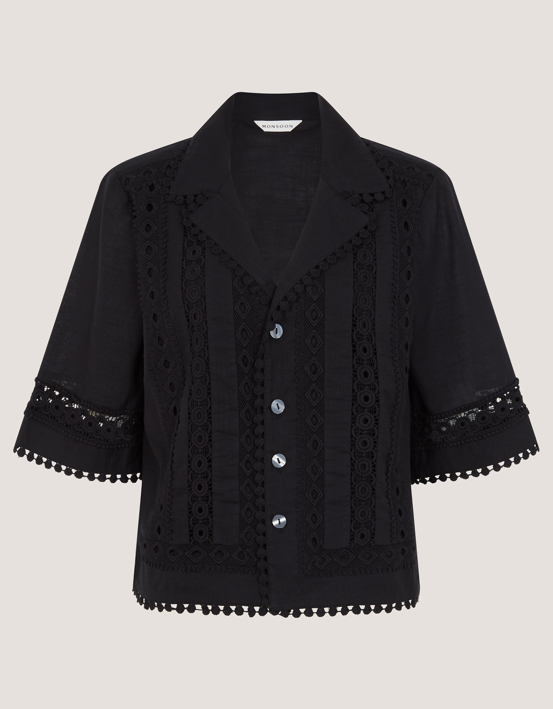 Monsoon Irina Lace Trim Shirt in Black, view 5
