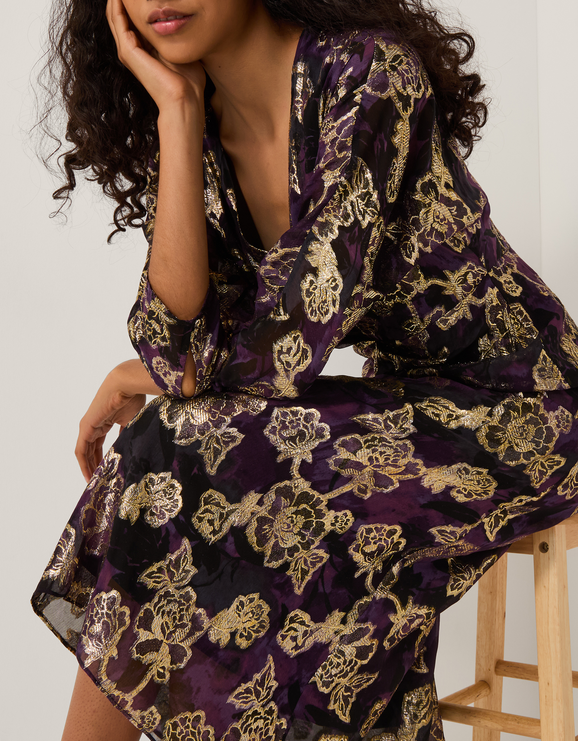 Georgie Metallic Floral Midi Dress Purple