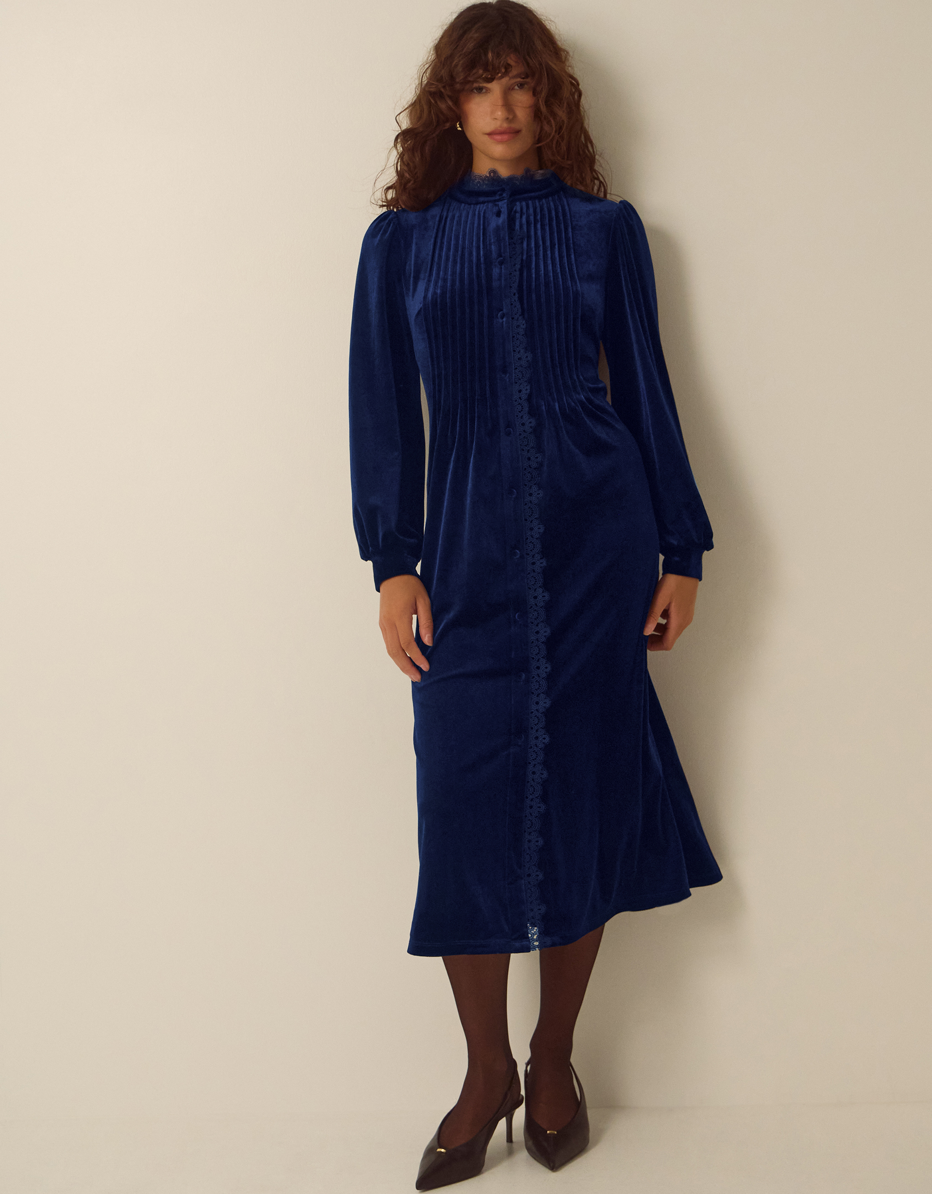 Monsoon Pip Pinktuck Velvet Midi Dress, view 3
