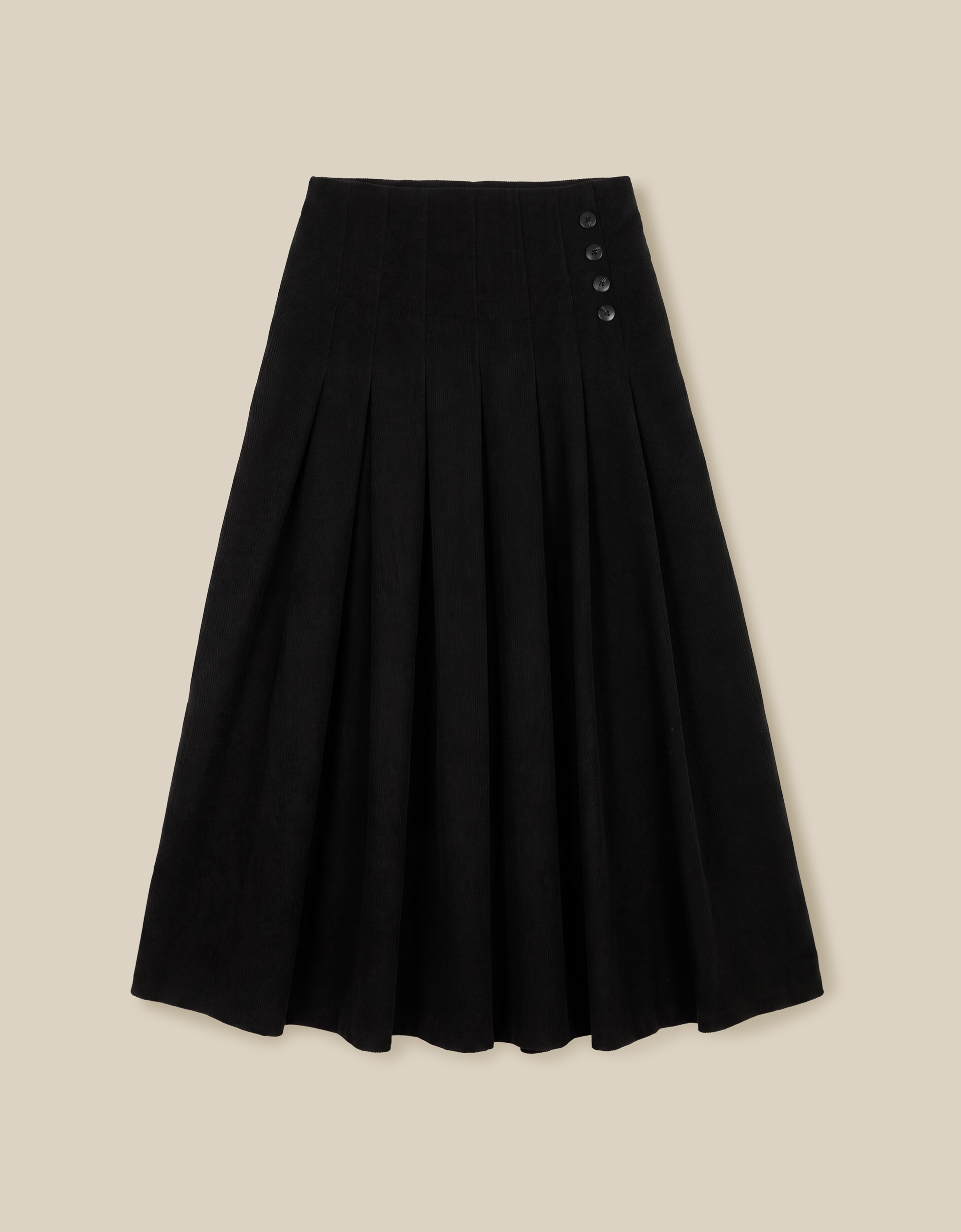 Monsoon Sonja Pleated Corduroy Midi Skirt in Black, view 5