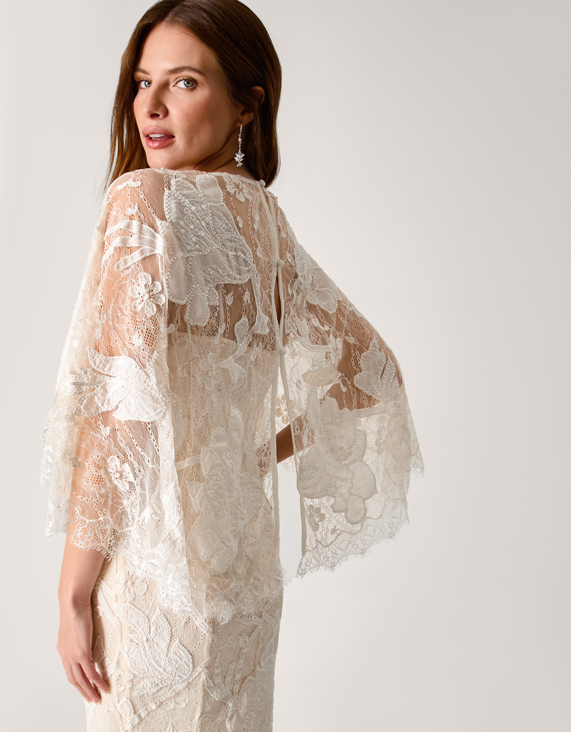Monsoon Eileen Cape Embellished Floral Lace Wedding Dress, view 4