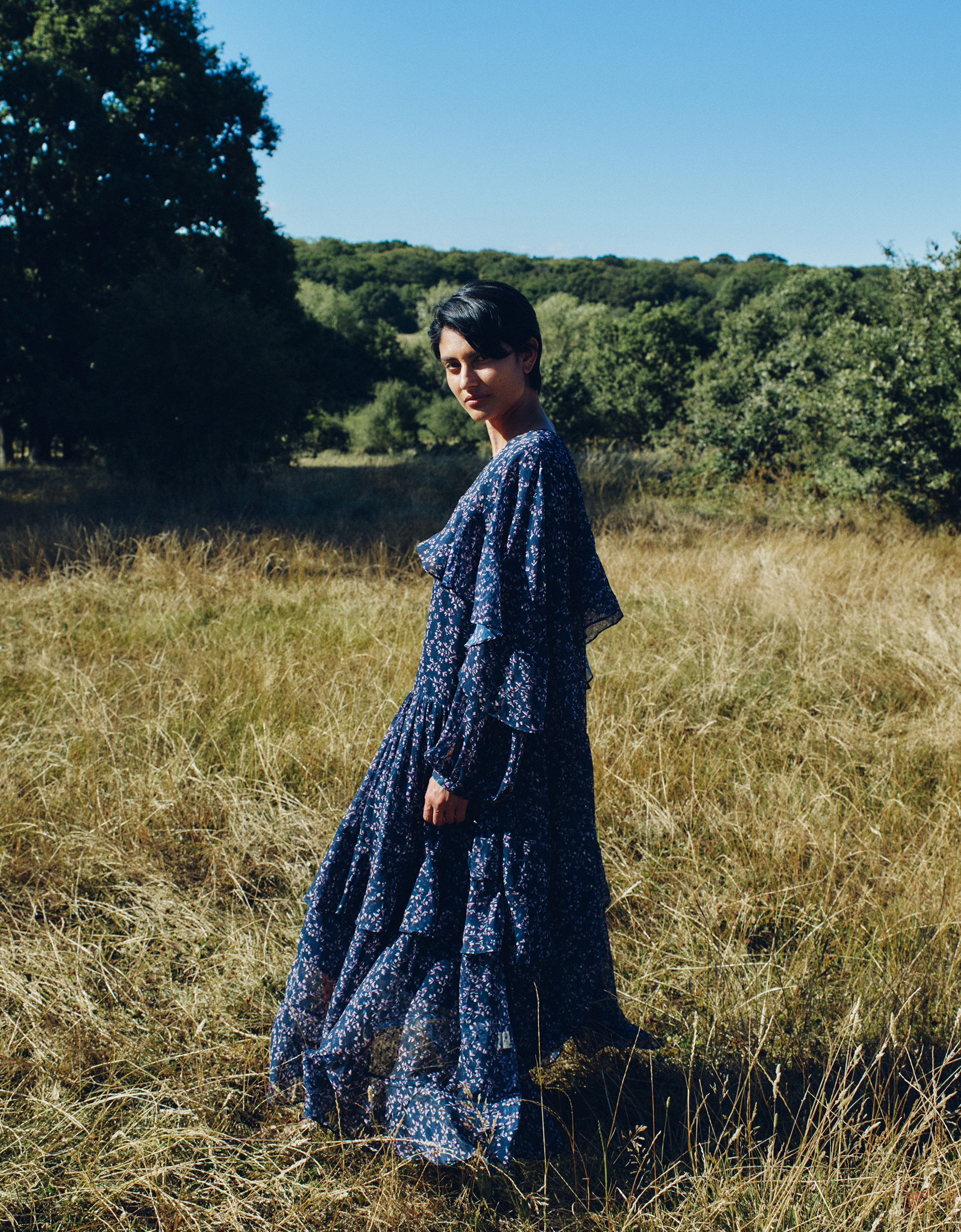 East Ellis Floral Print Cape Maxi Dress Blue