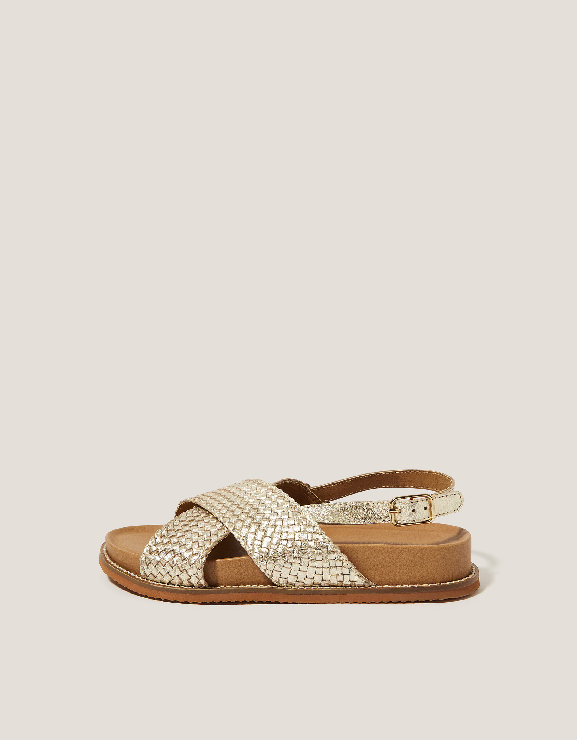 Monsoon Bree Woven Leather Crossover Sandals in gold