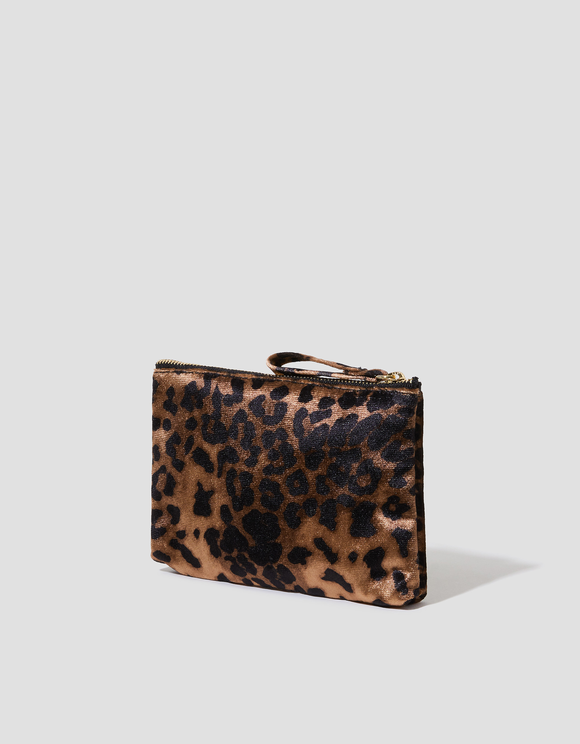 Monsoon Dark Brown Leopard Print Velvet Initial Purse, view 2