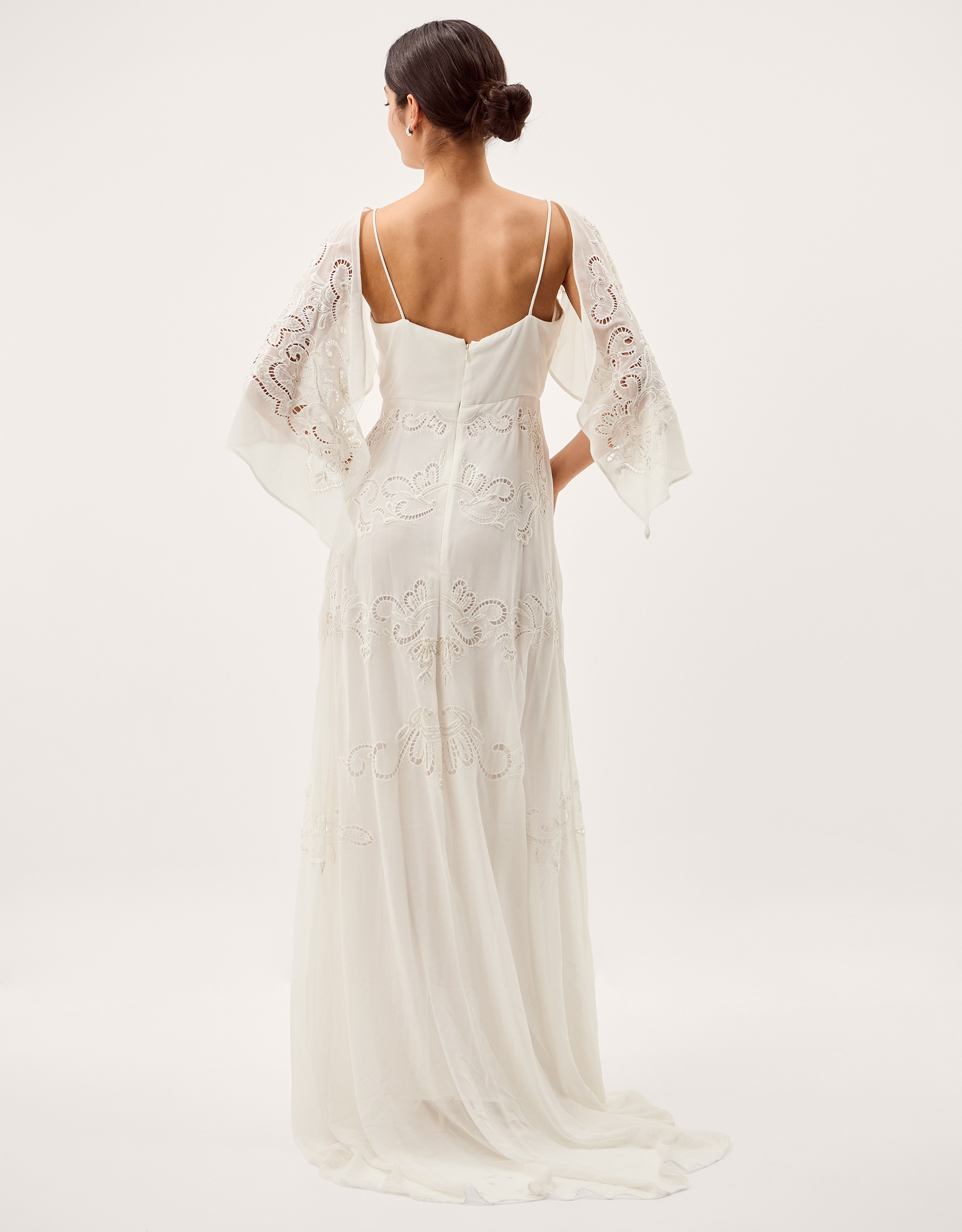 Monsoon Cream Embellished Cali Cape Sleeve Wedding Dress, view 3