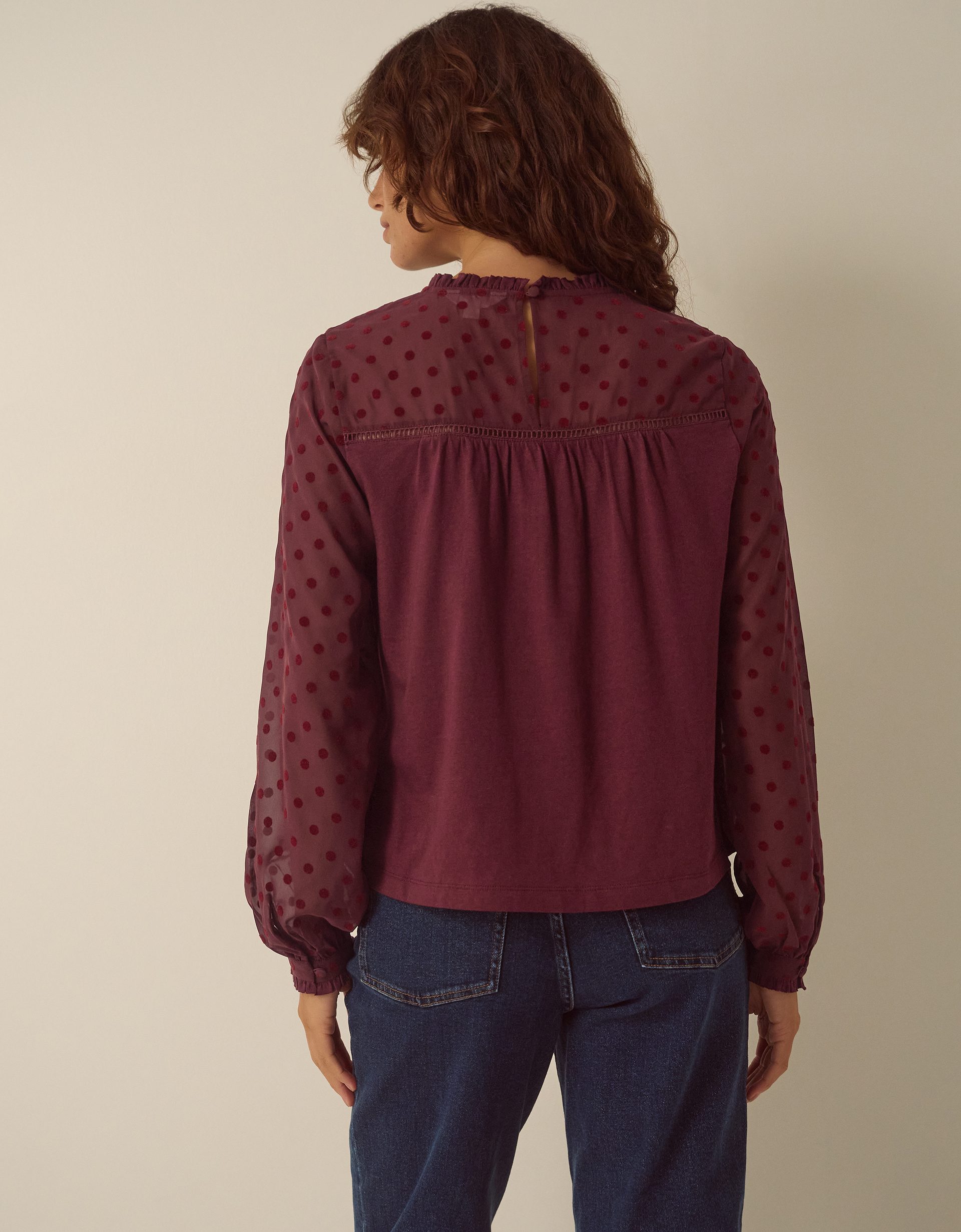 Monsoon Diana Devoré Polka Dot Jersey Top, view 4