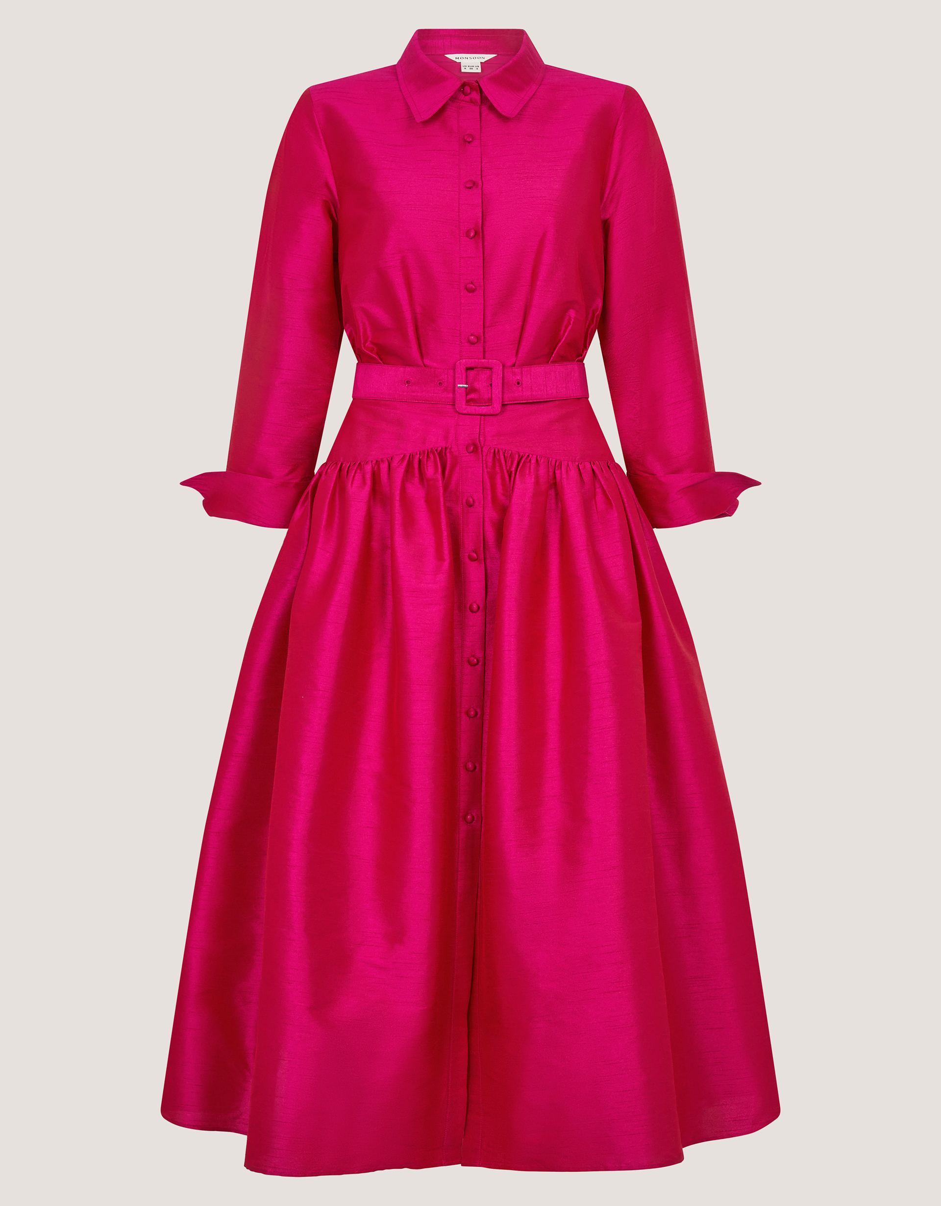Monsoon Poppy Belted Midi Shirt Dress Pink, view 5