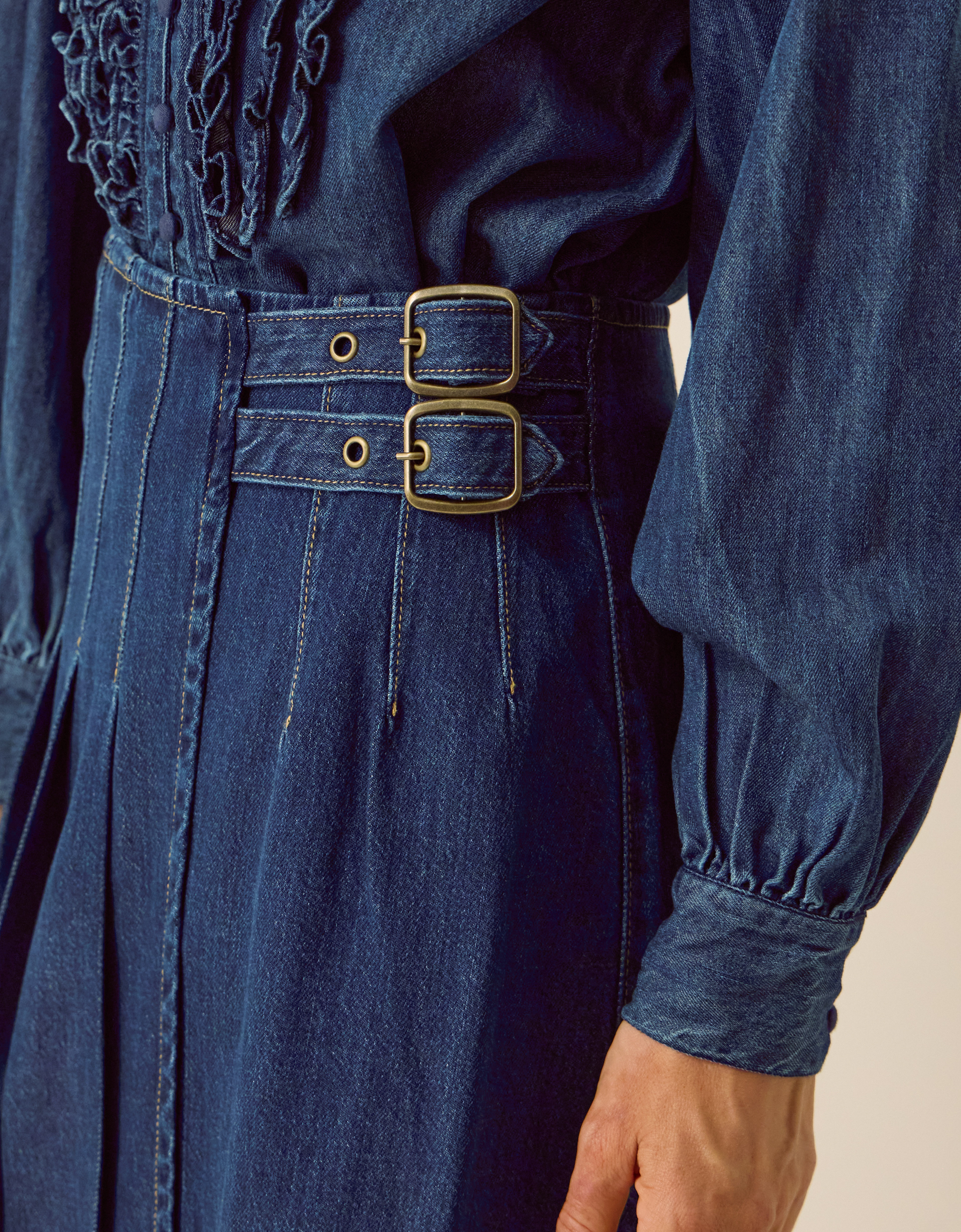 Monsoon Kitty Denim Kilt Midi Skirt, view 4