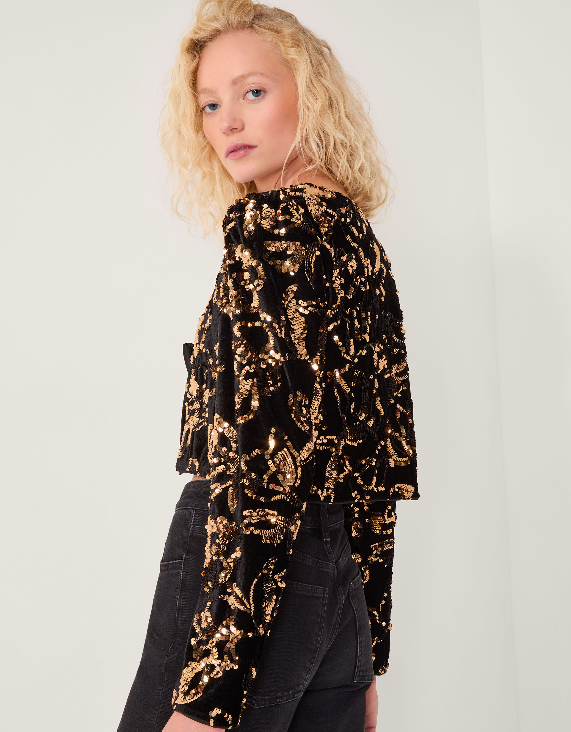 Monsoon Shola Sequin Bow Jacket, view 3