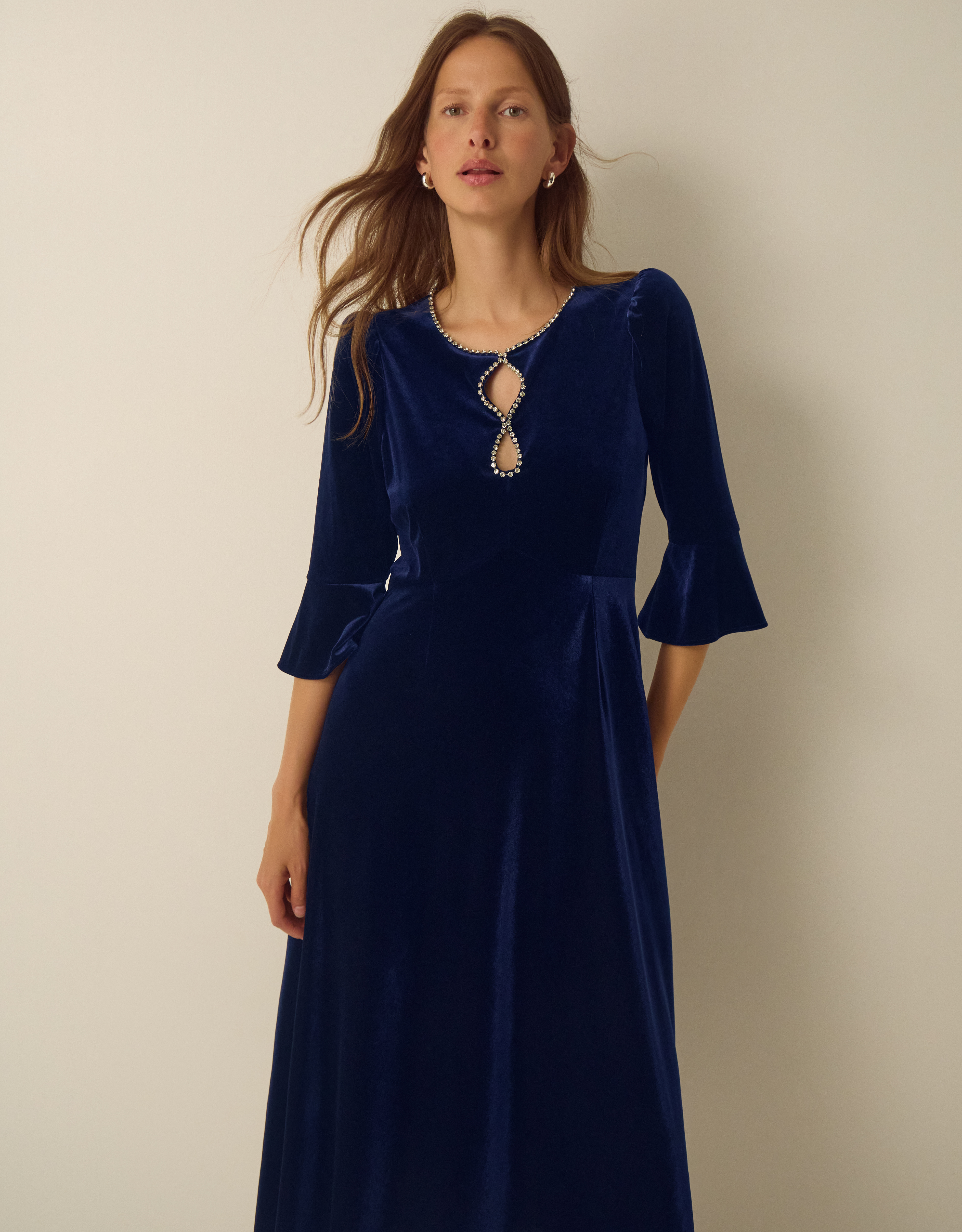 Monsoon Clara Embellished Velvet Midi Dress, view 5