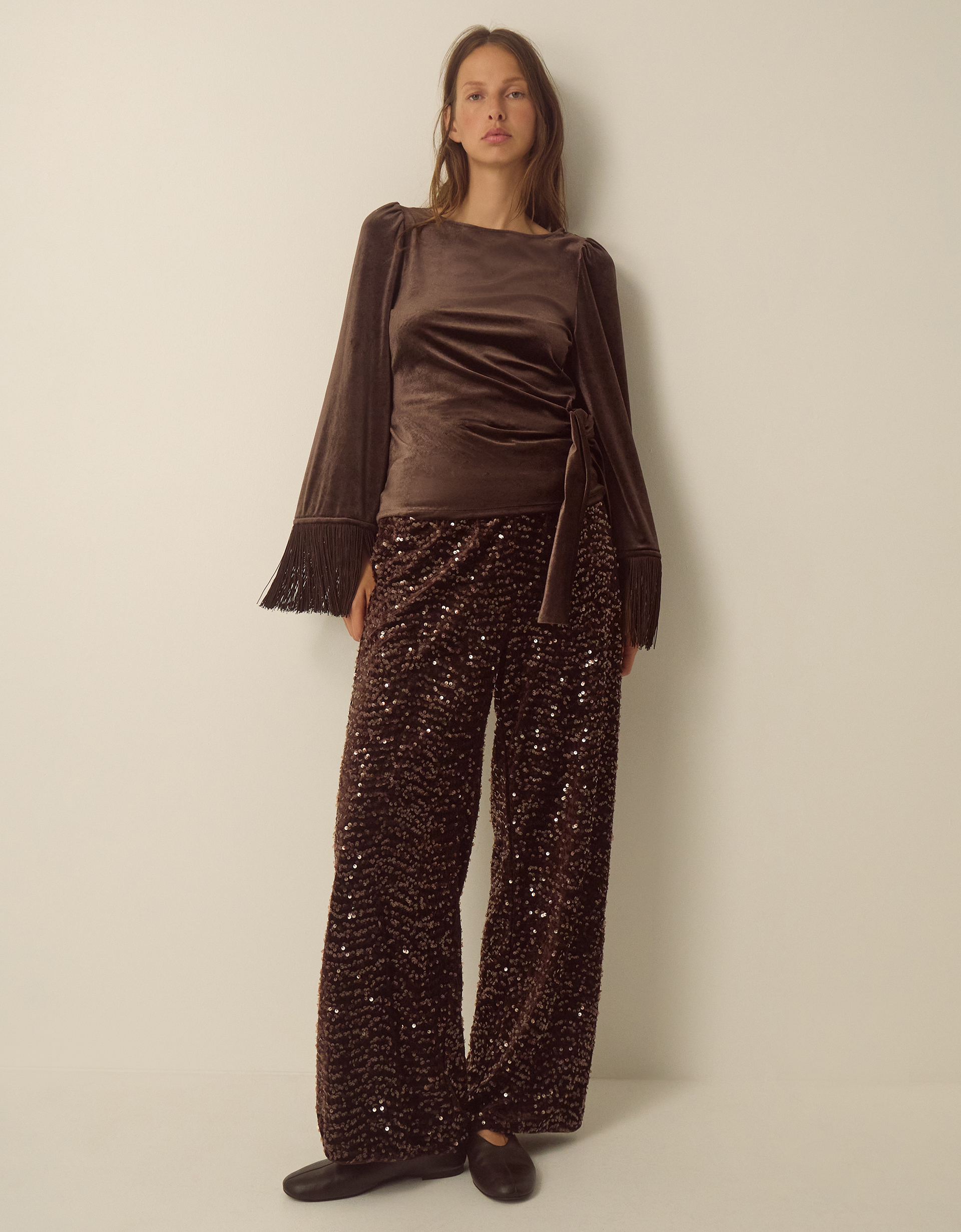 Monsoon Samie Sequin Velvet Wide Leg Trousers