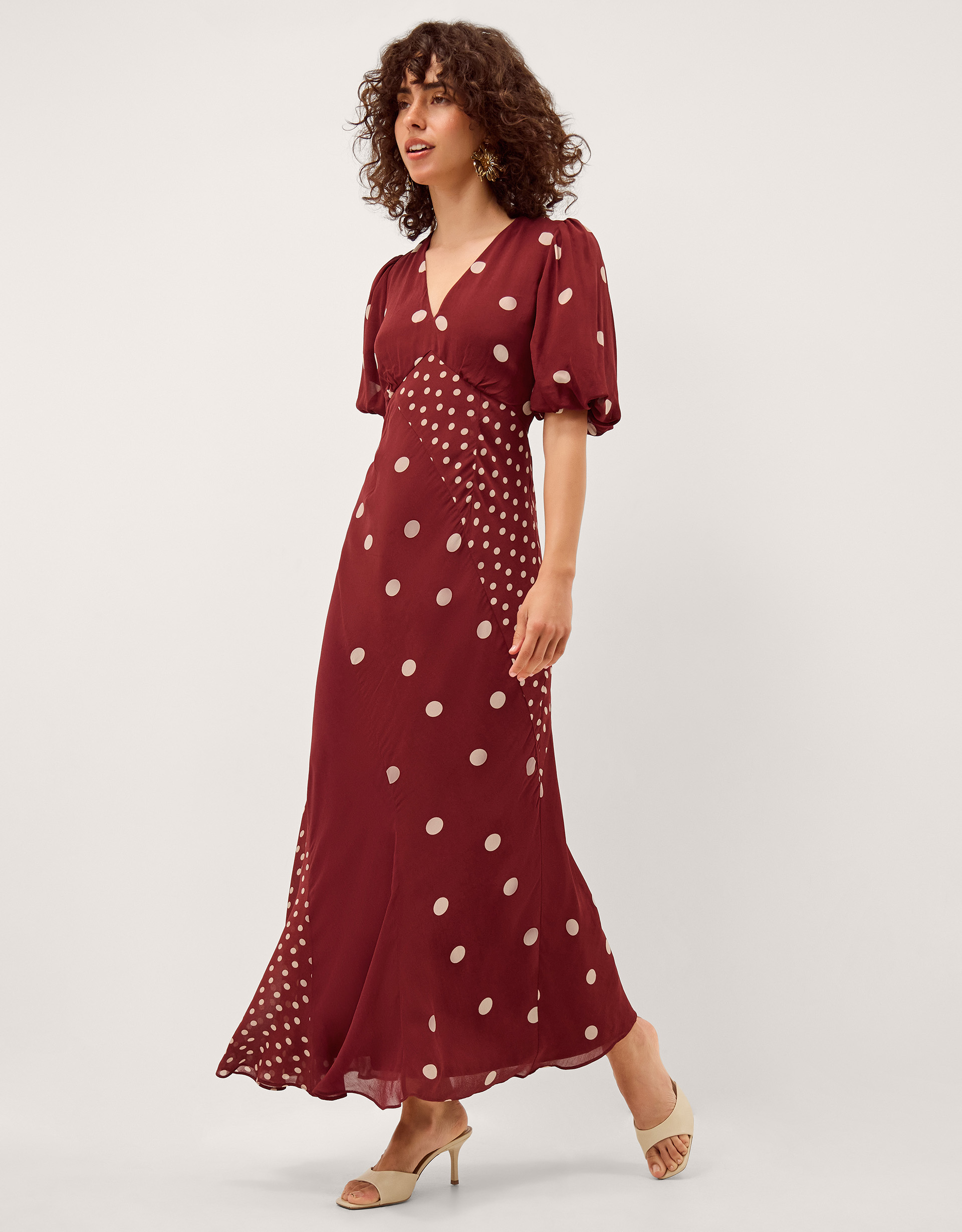 Monsoon Amaya Puff Sleeve Polka Dot Maxi Dress