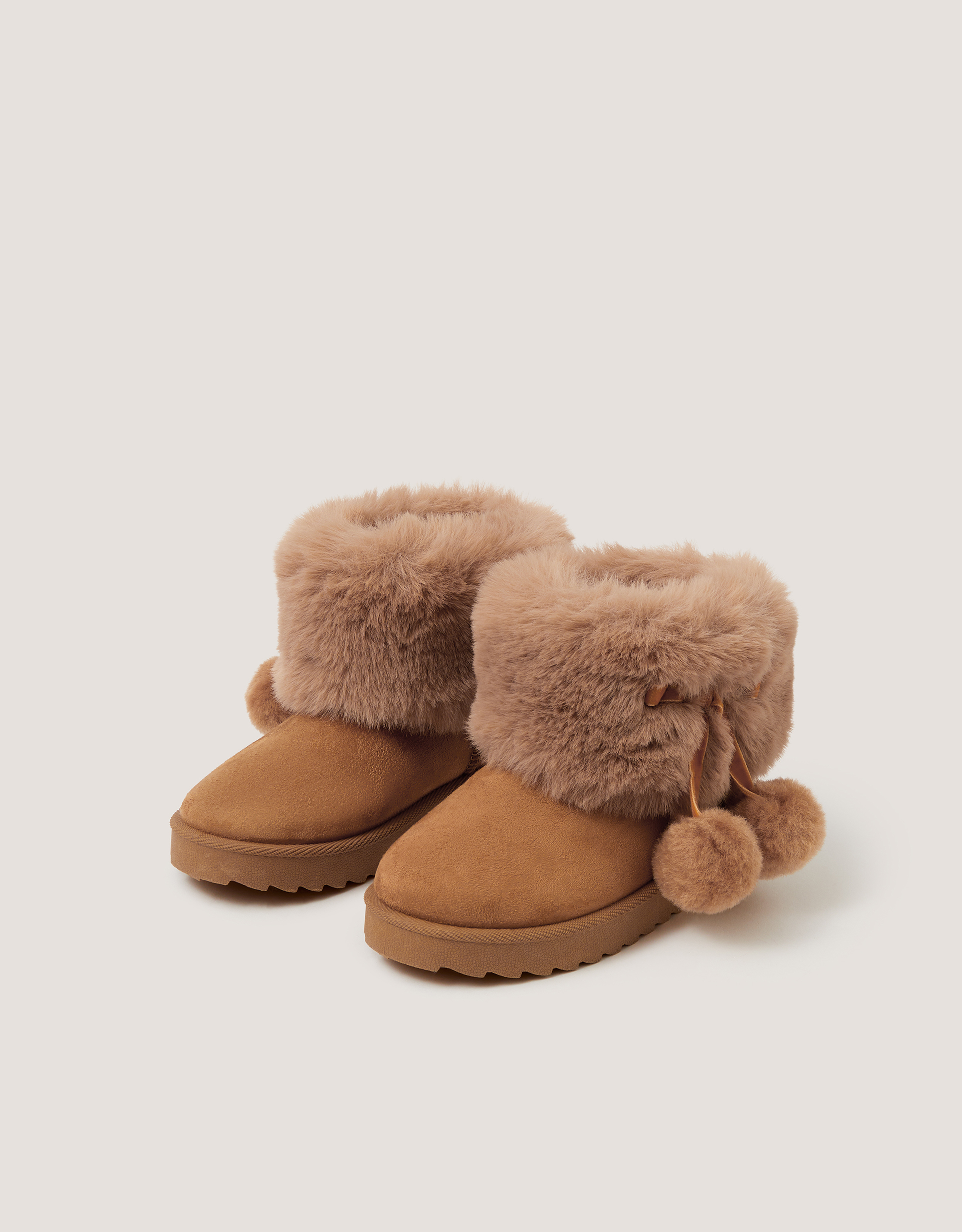 Monsoon Fluffy Pom Ankle Boots in Tan