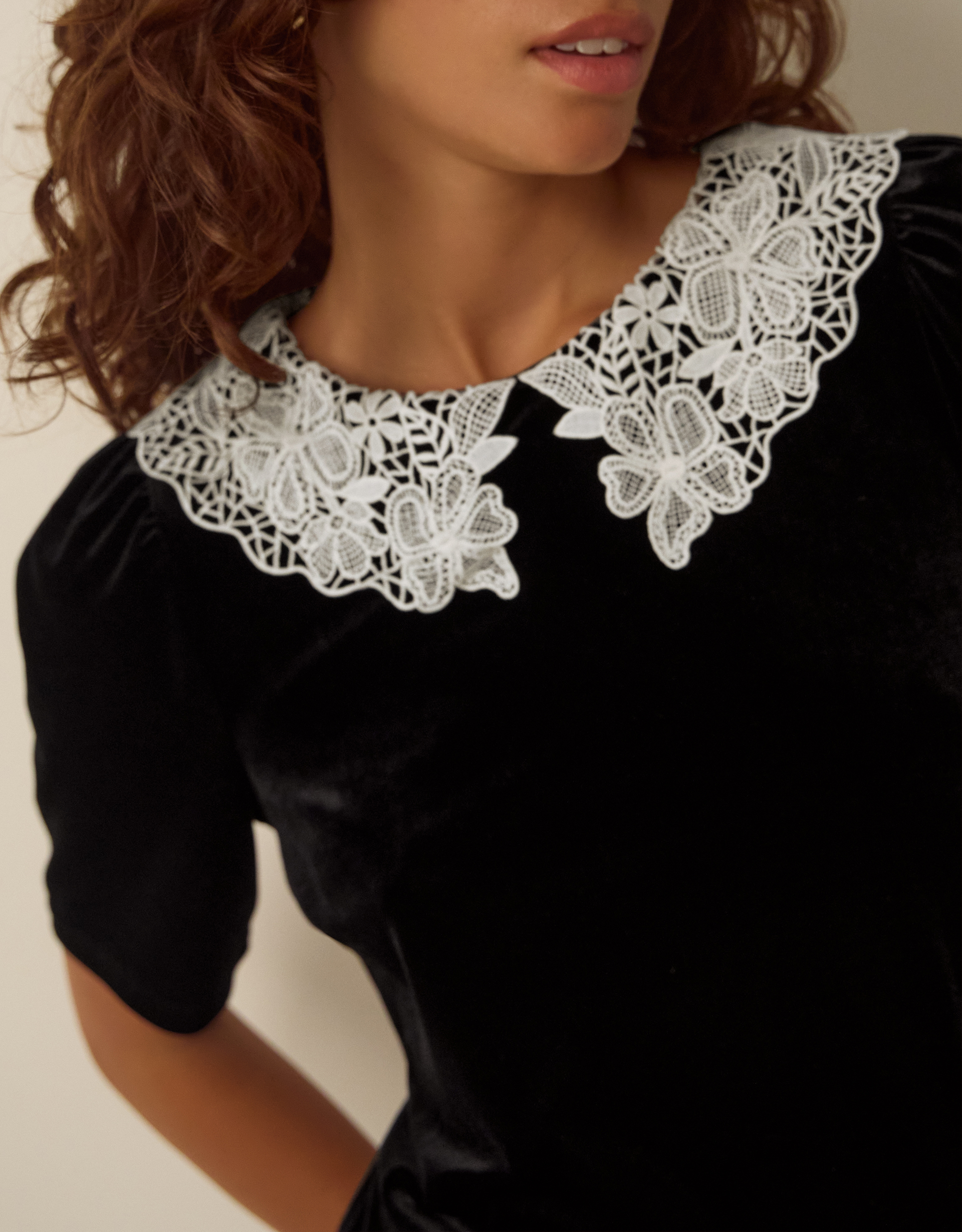 Monsoon Lenora Lace Collar Velvet Top, view 3