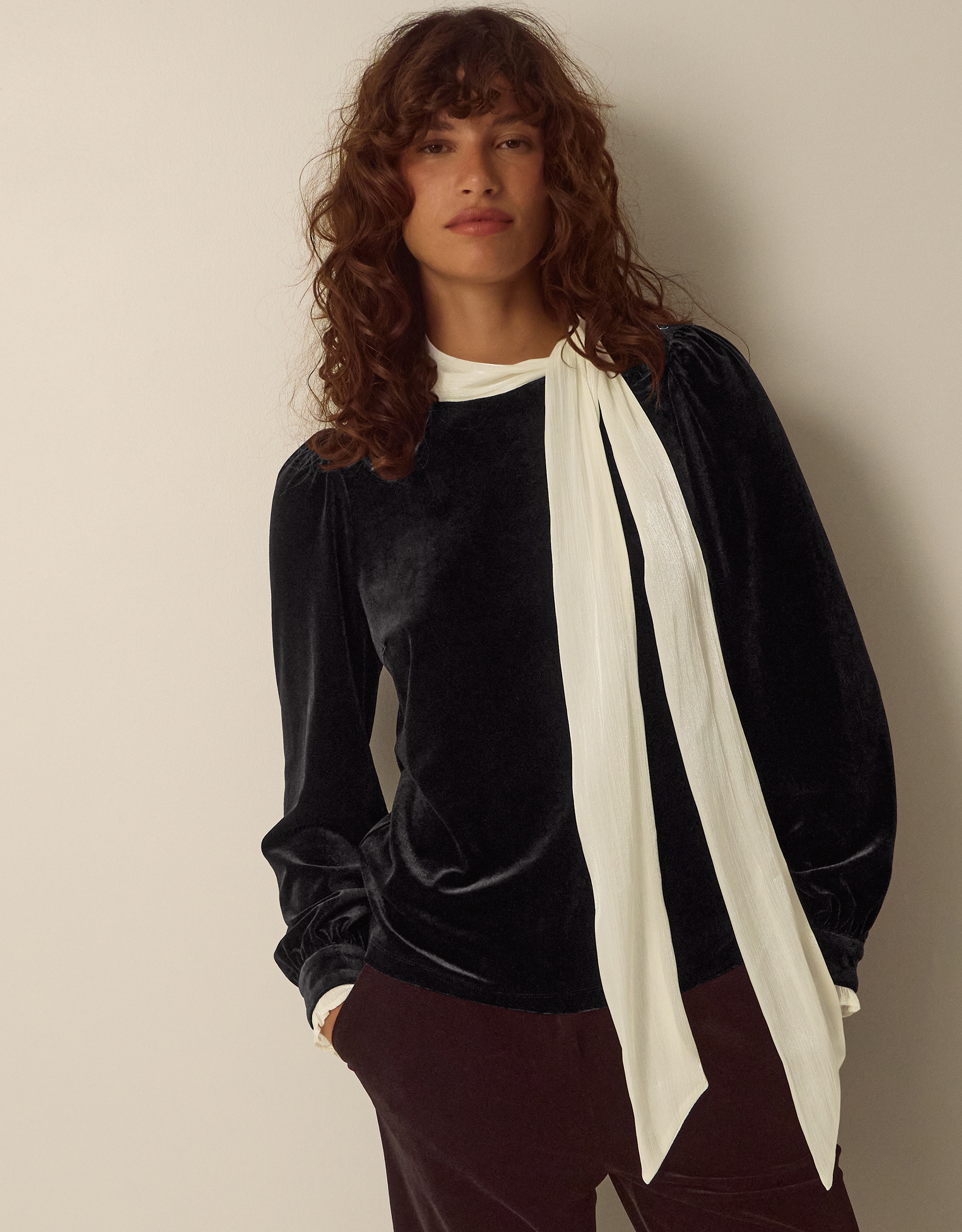 Monsoon Tia Tie Neck Velvet Top