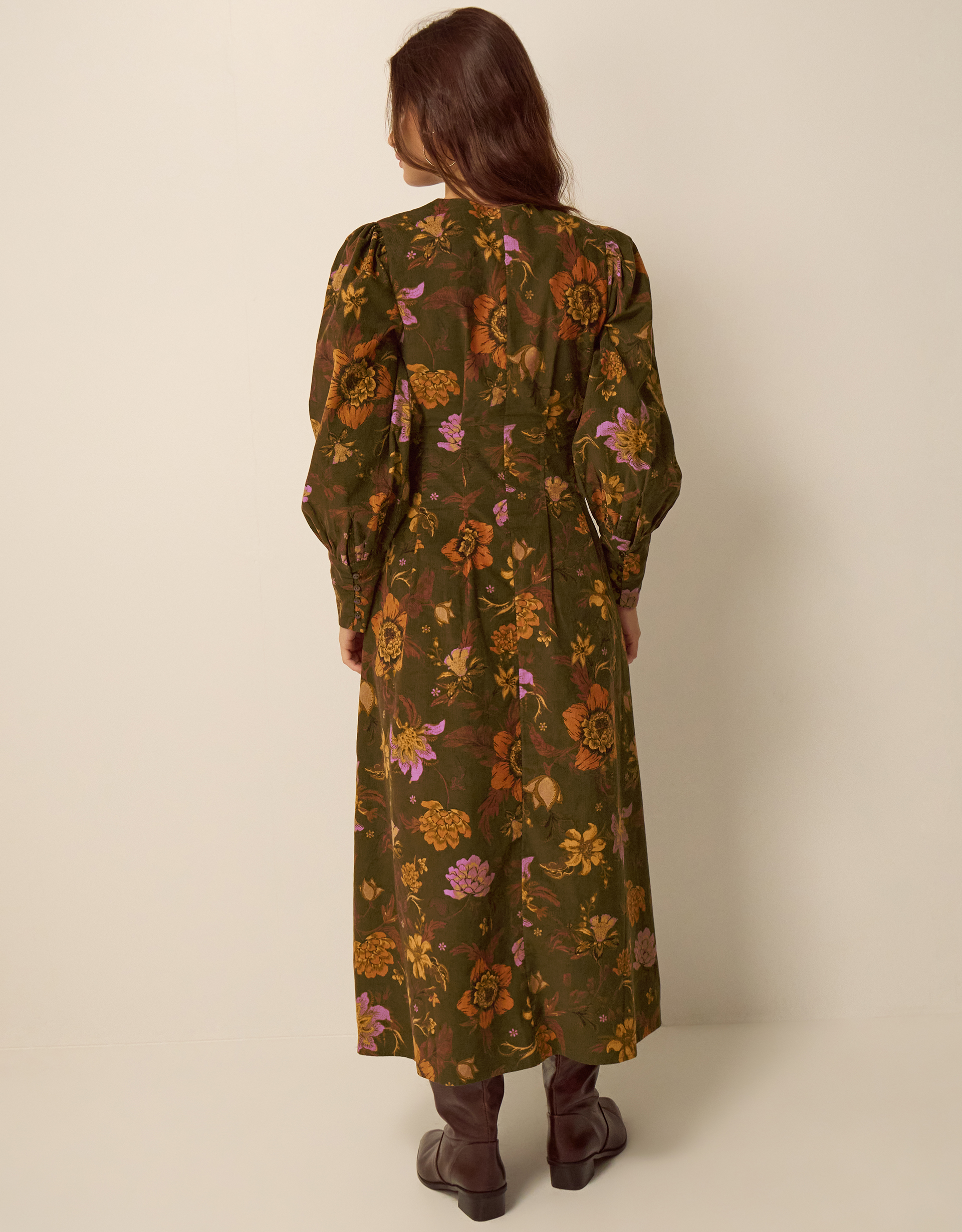 Monsoon Princella Floral Corduroy Midi Dress, view 3