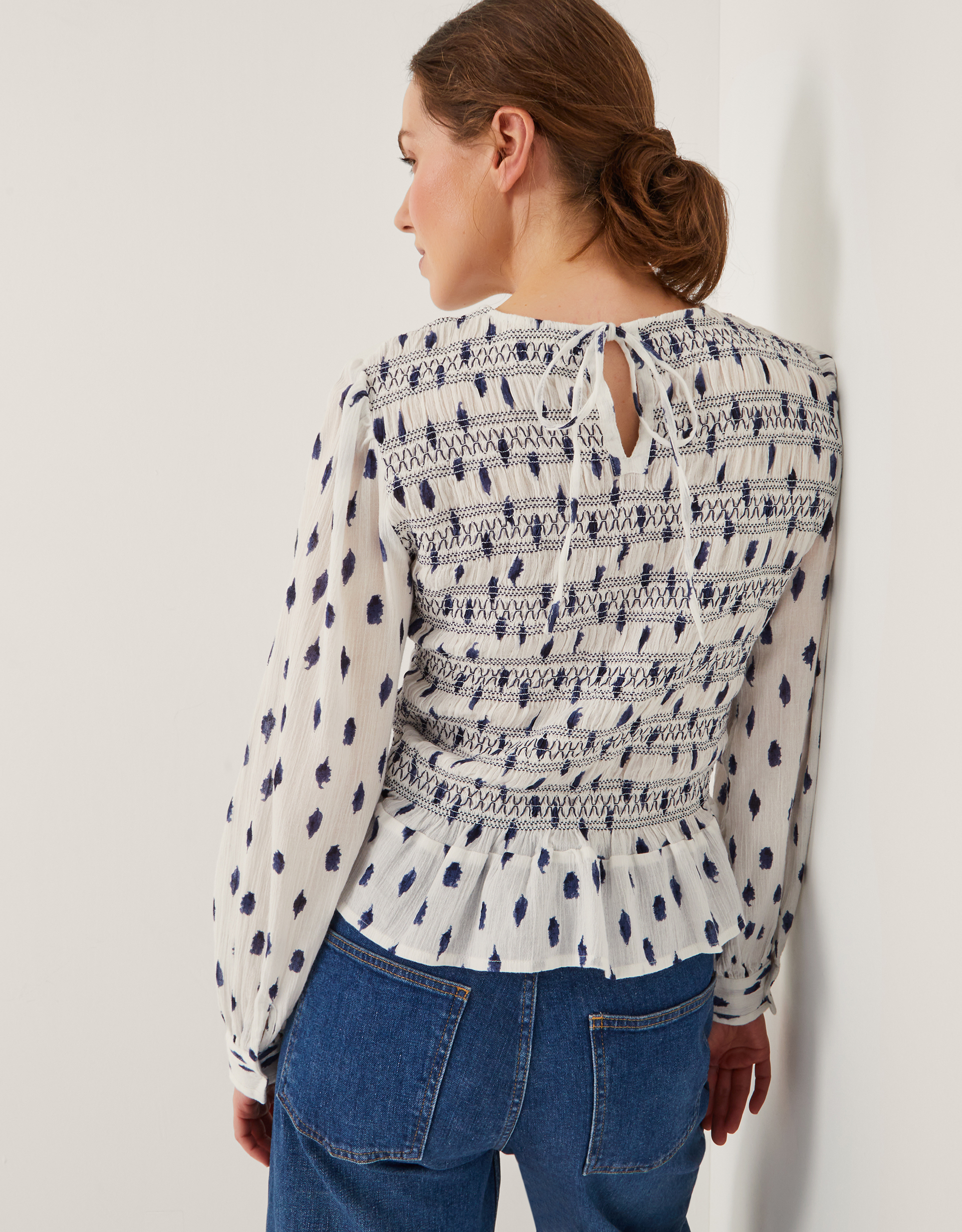 Monsoon Molly Spot Smocked Top, view 3