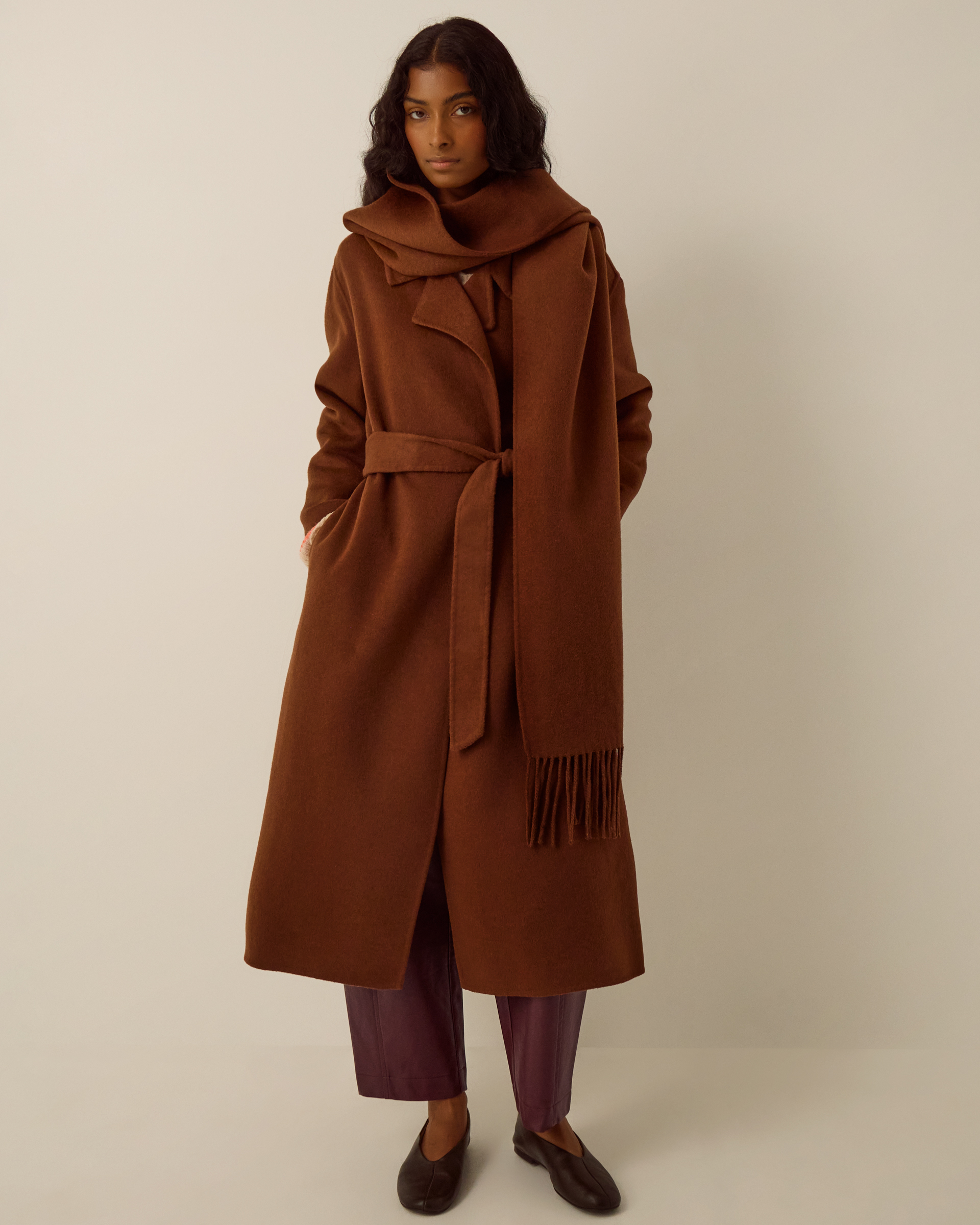 Monsoon Petra Wool Blend Scarf Coat in camel
