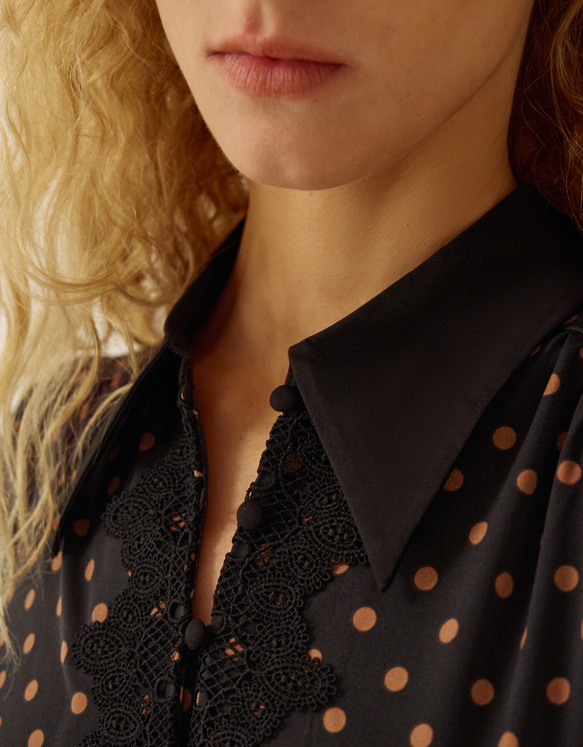 Monsoon Sally Lace Polka Dot Jersey Midi Dress, view 4