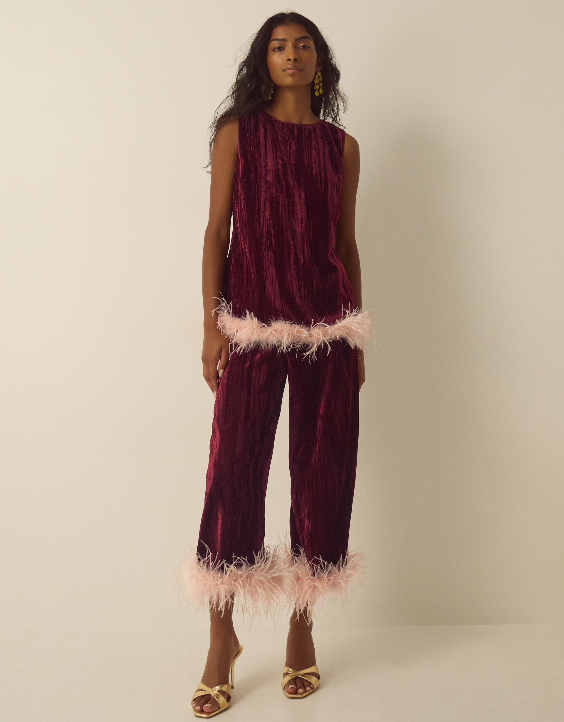 Monsoon Emma Faux Feather Cropped Velvet Trousers