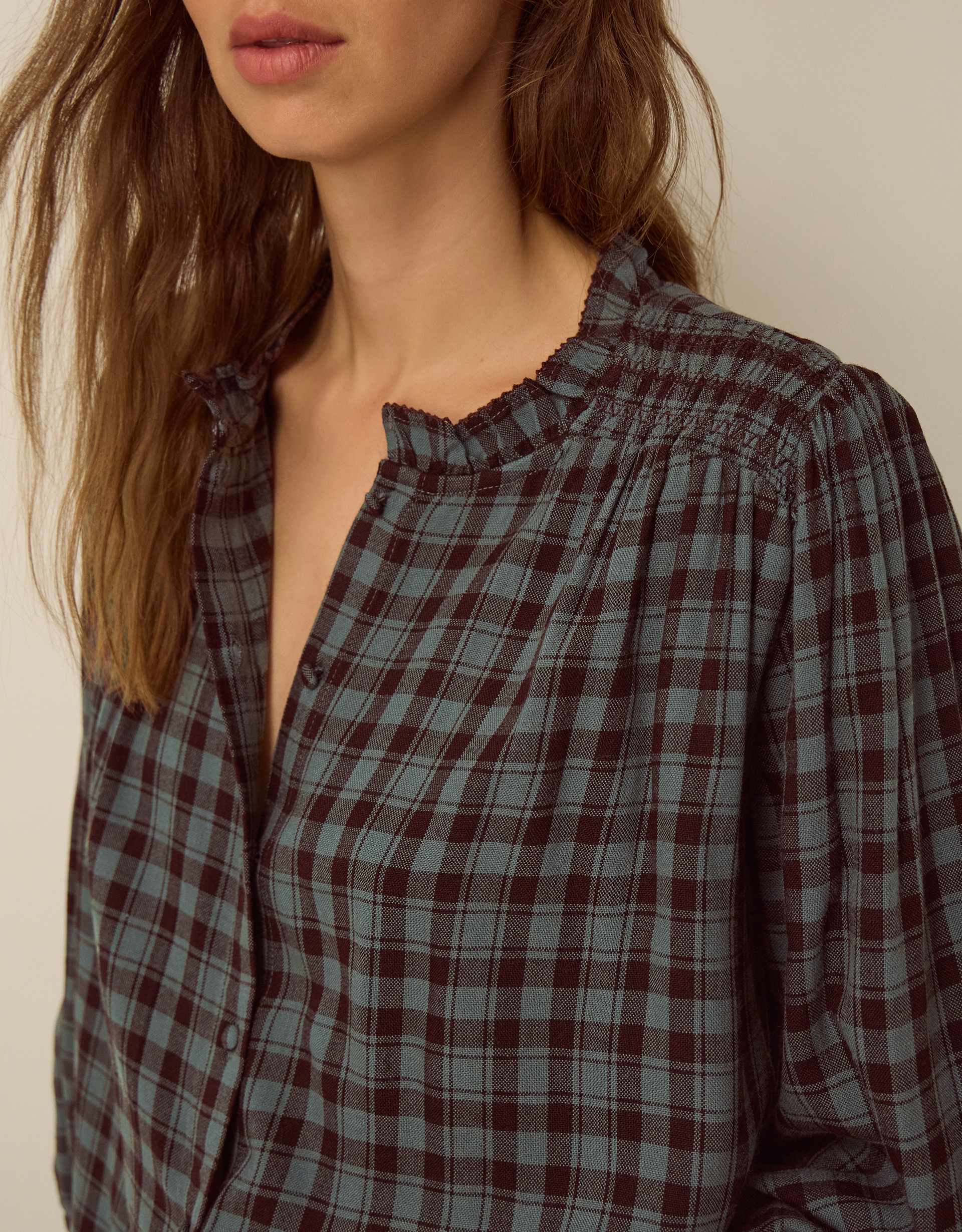Monsoon Ruby Check Blouse Blue, view 3