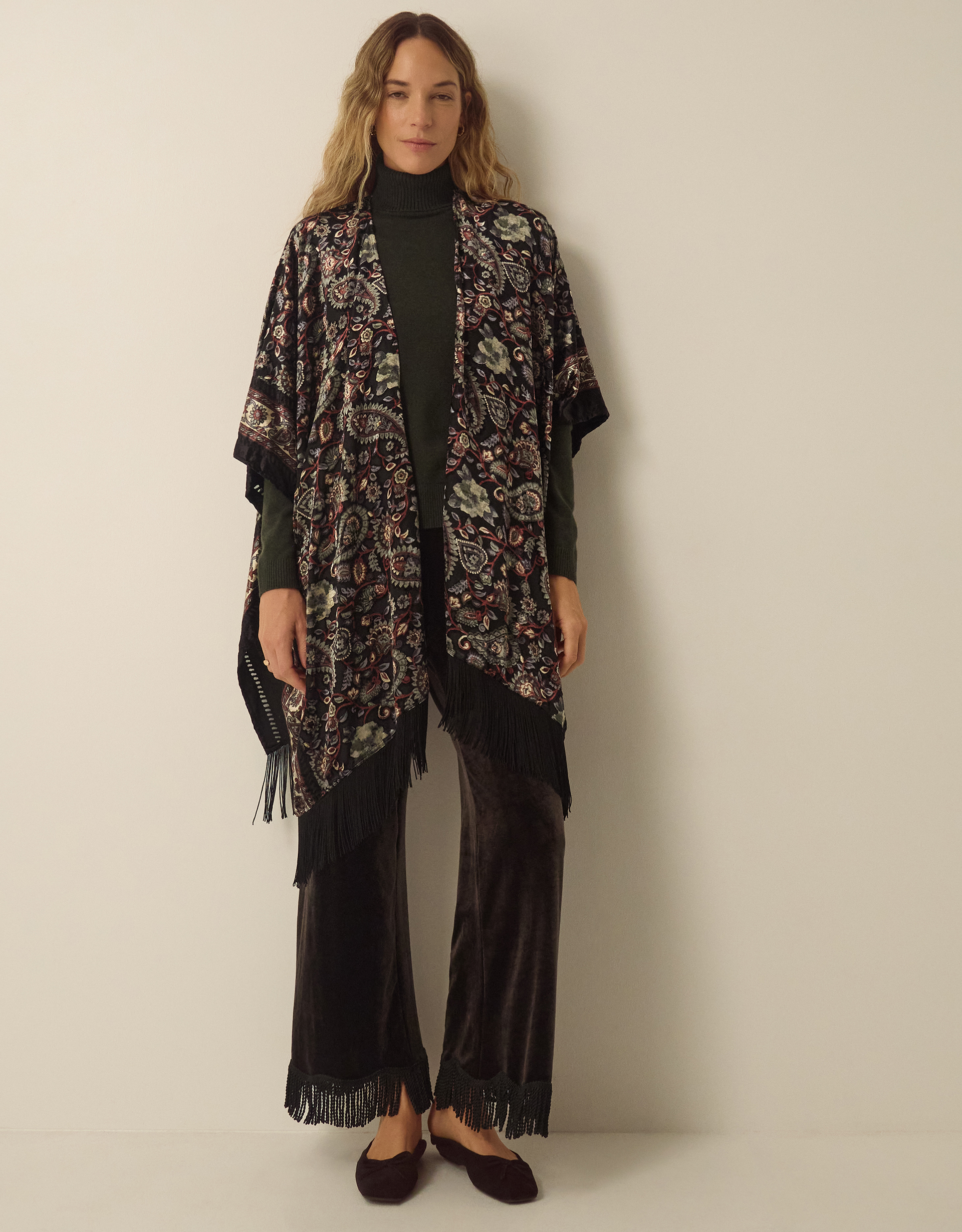 Monsoon Regan Paisley Devoré Fringe Poncho, view 4