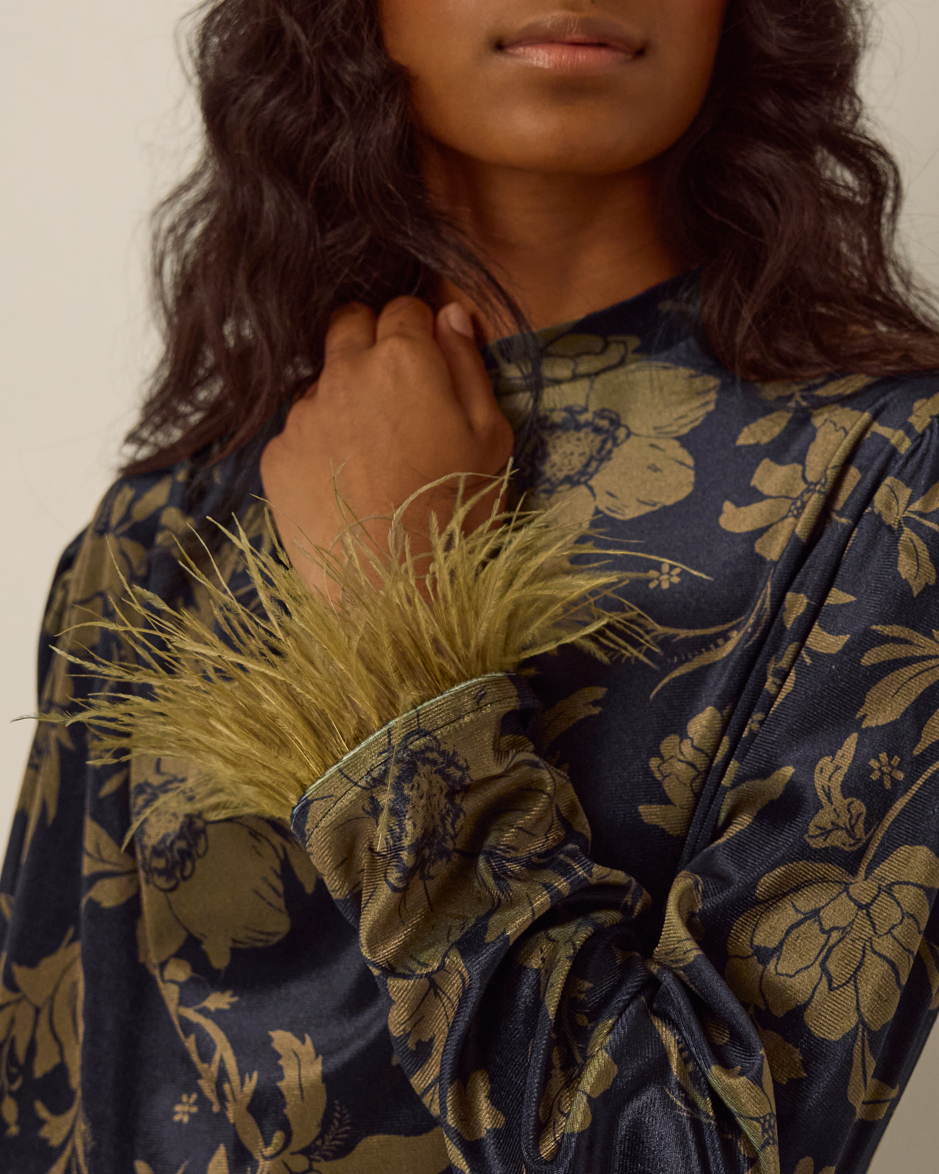 Monsoon Princella Faux Feather Sleeve Floral Velvet Top, view 2