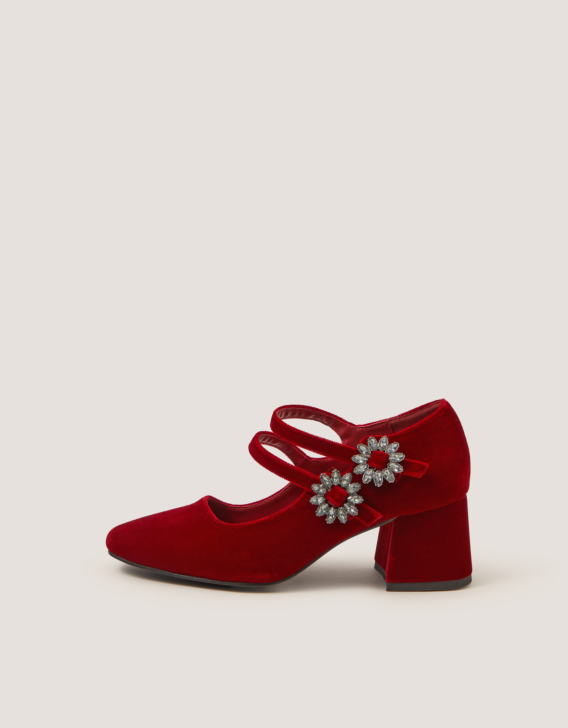 Monsoon Symone Velvet Mary Jane Block Heels in Red, view 3