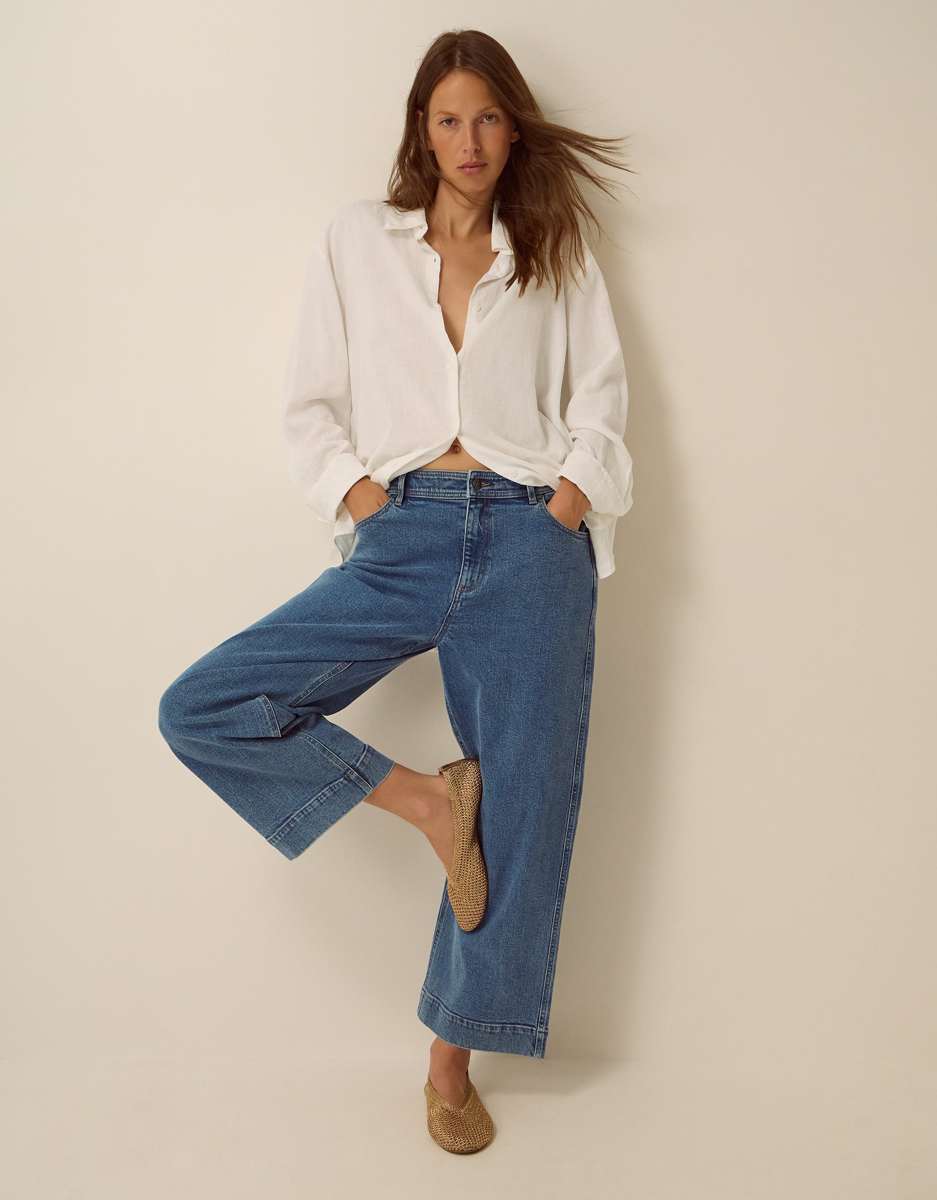 Monsoon Hallie Regular Crop Wide Leg Jeans in Blue, view 4