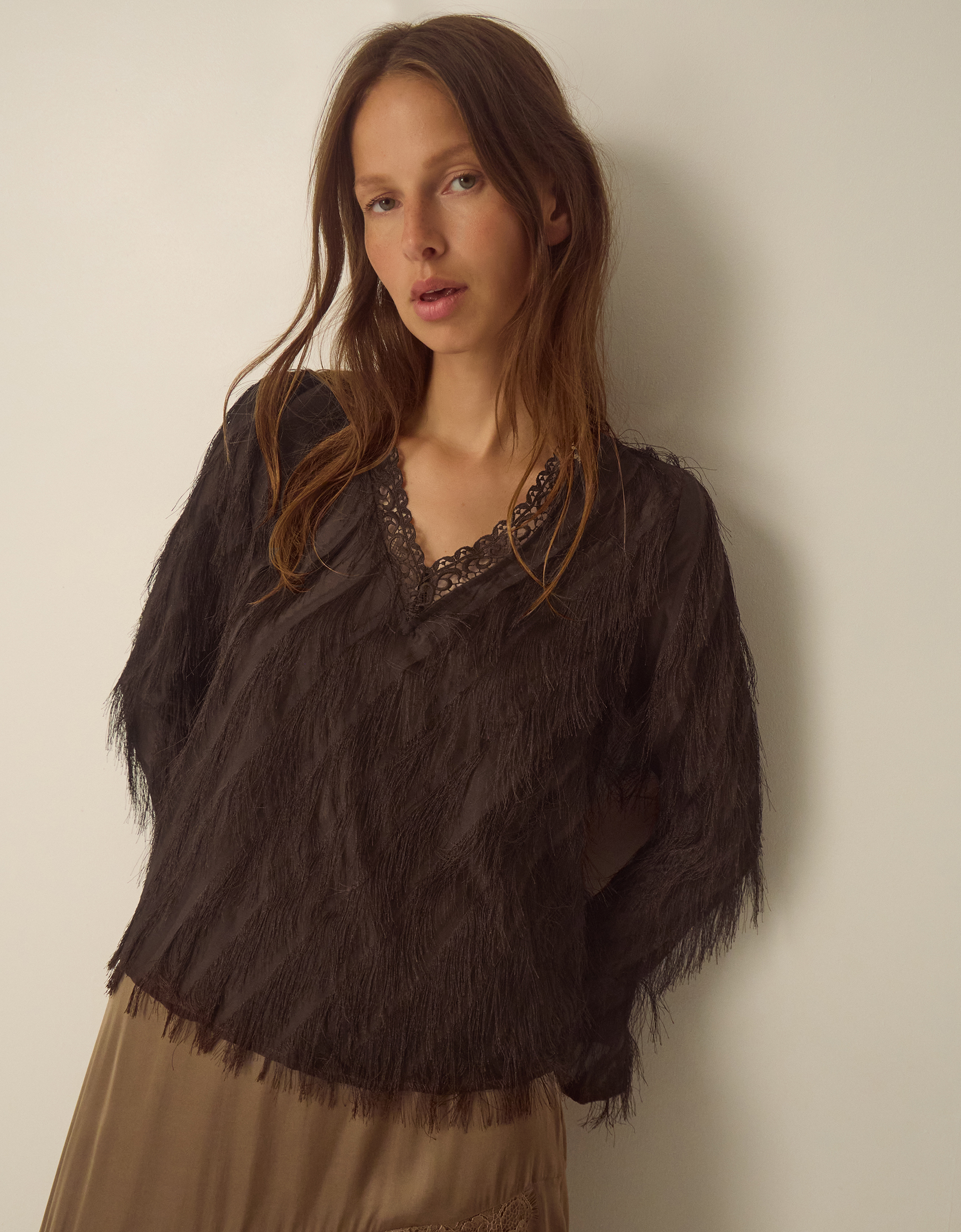 Monsoon Tawn V-Neck Fringe Top