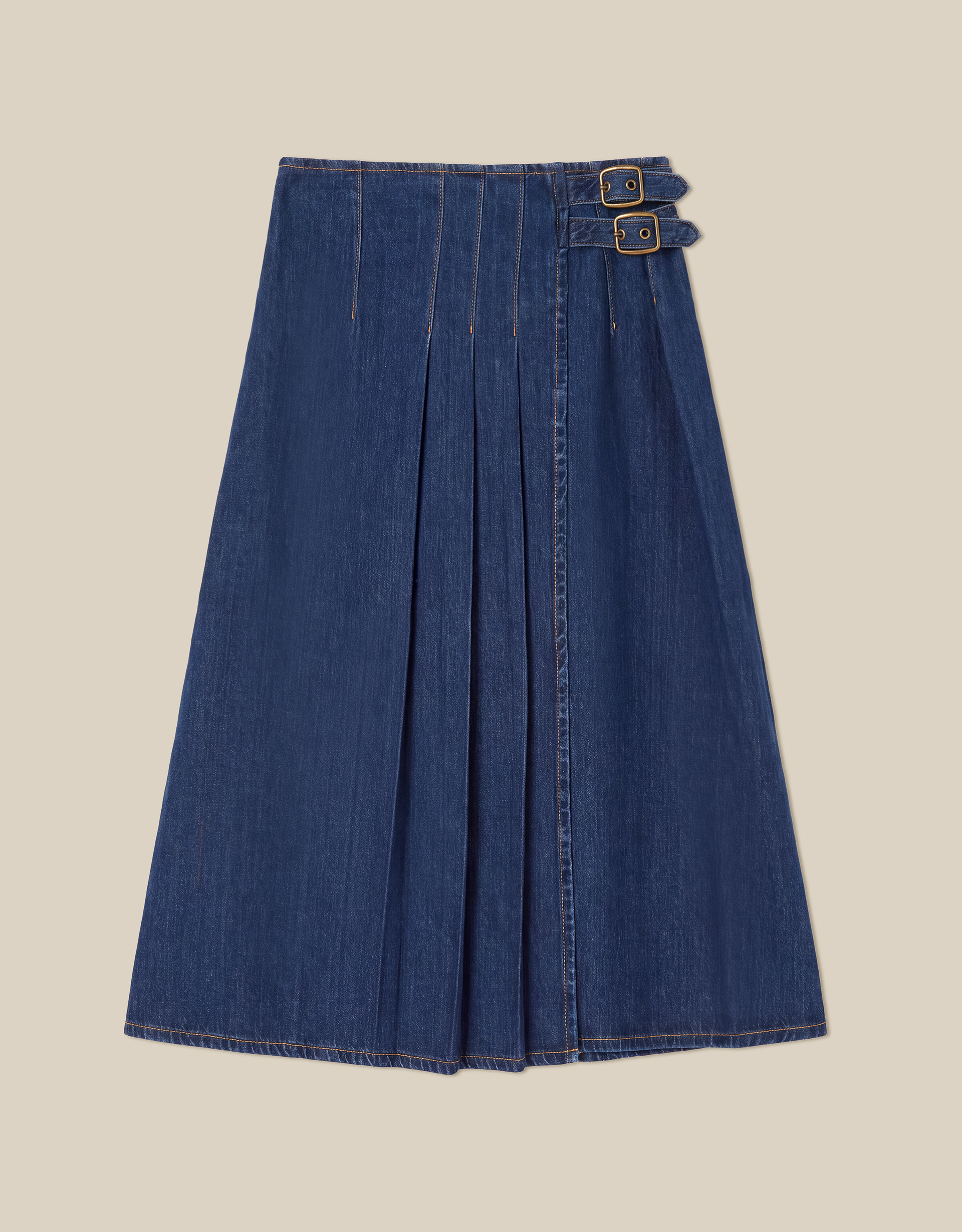 Monsoon Kitty Denim Kilt Midi Skirt, view 5