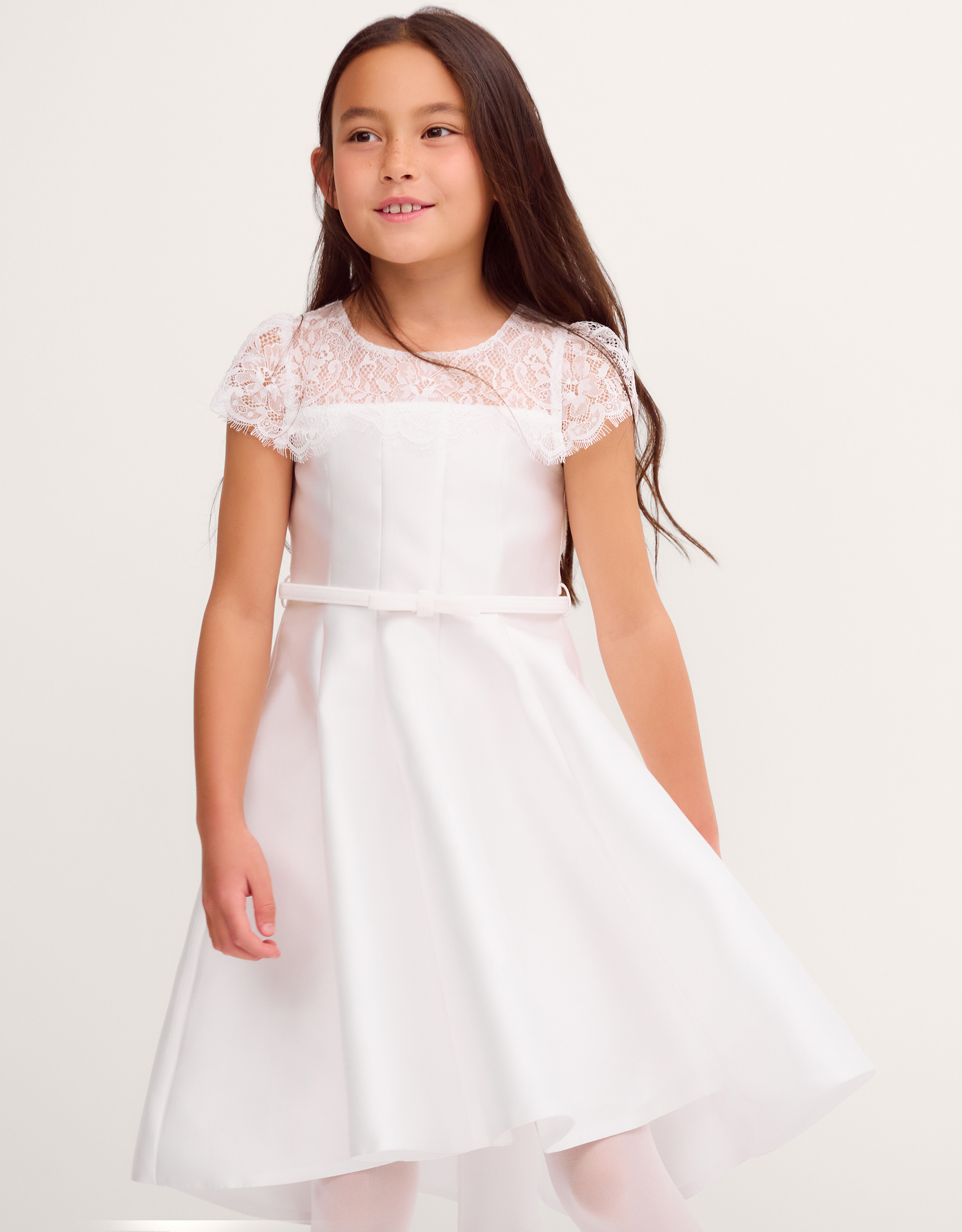 Monsoon Girls Cream Floral Lace Angelina Satin Party Dress, Size: 11-12 Years