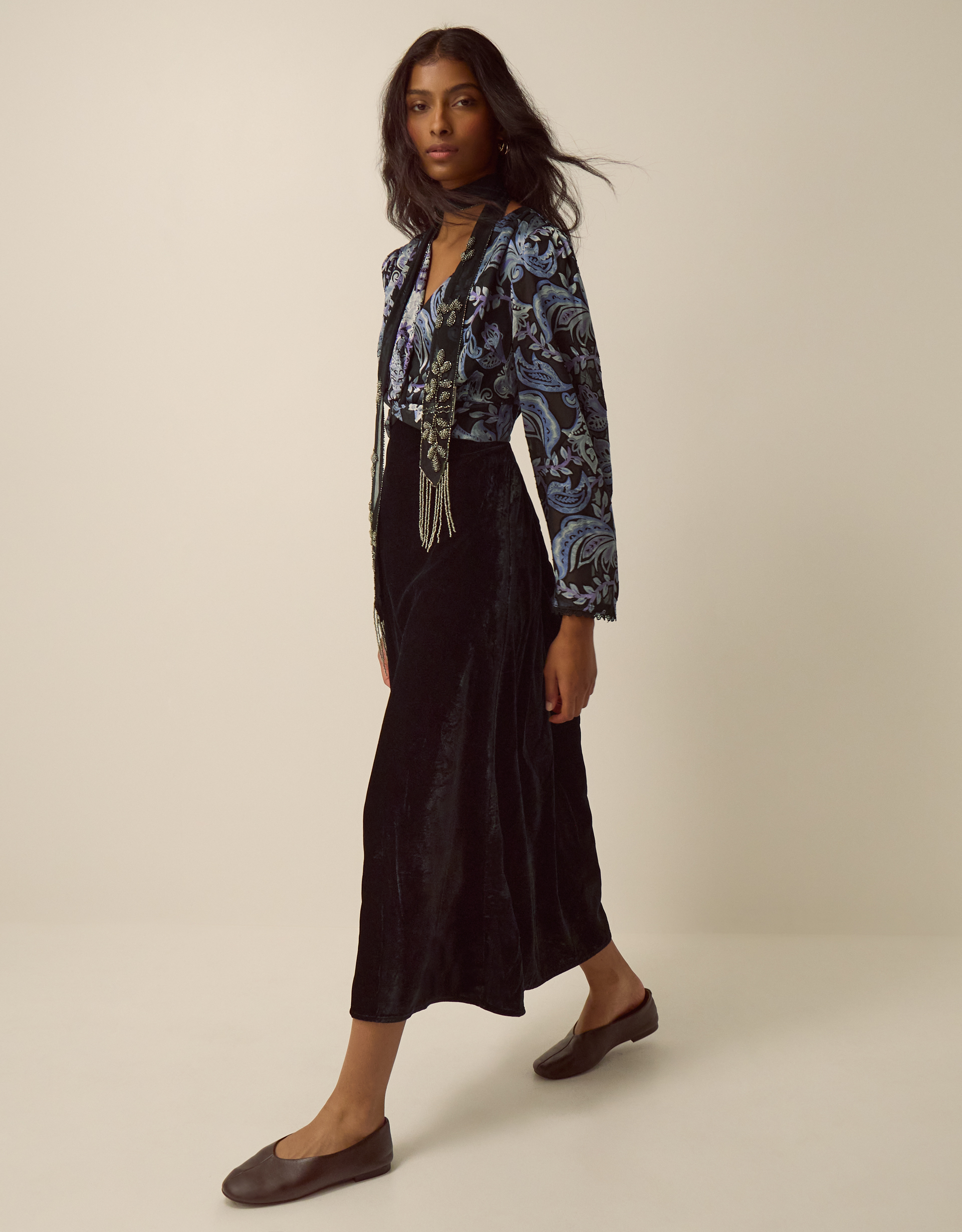 Monsoon Claudia Floral Devoré Midi Dress