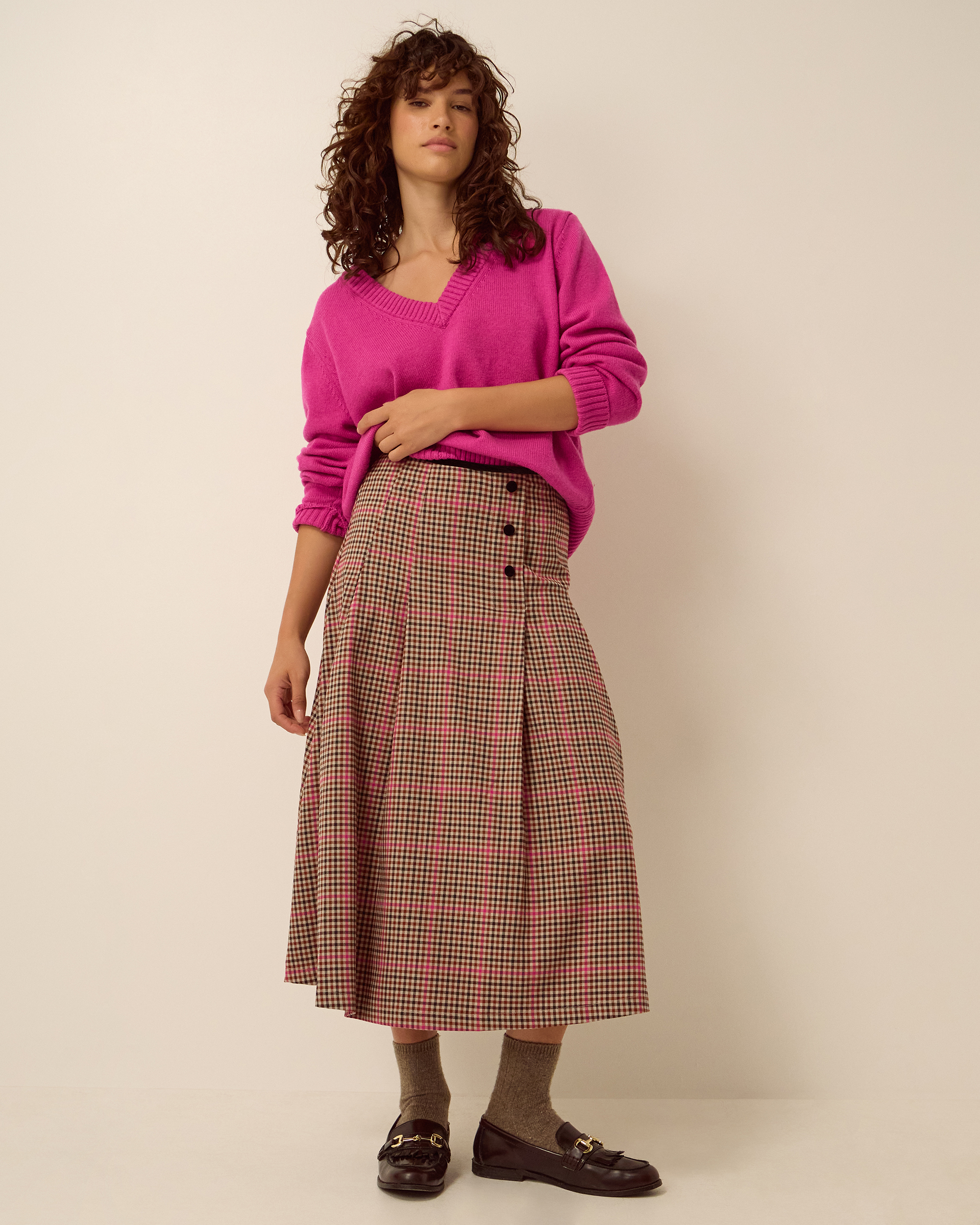 Monsoon Shelly Check Midi Skirt