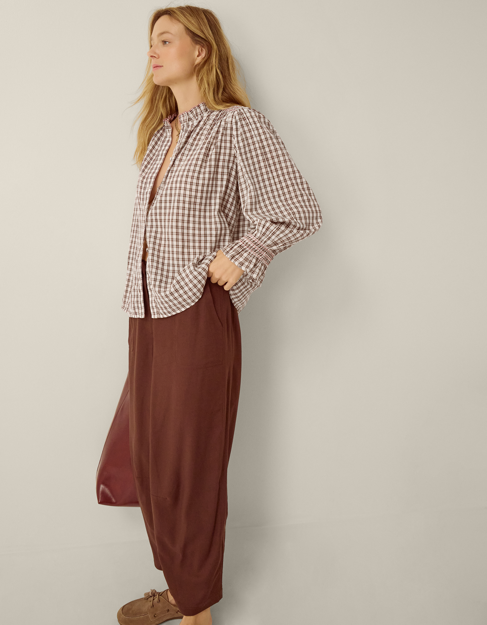 Monsoon Marlo Check Blouse Brown, view 5