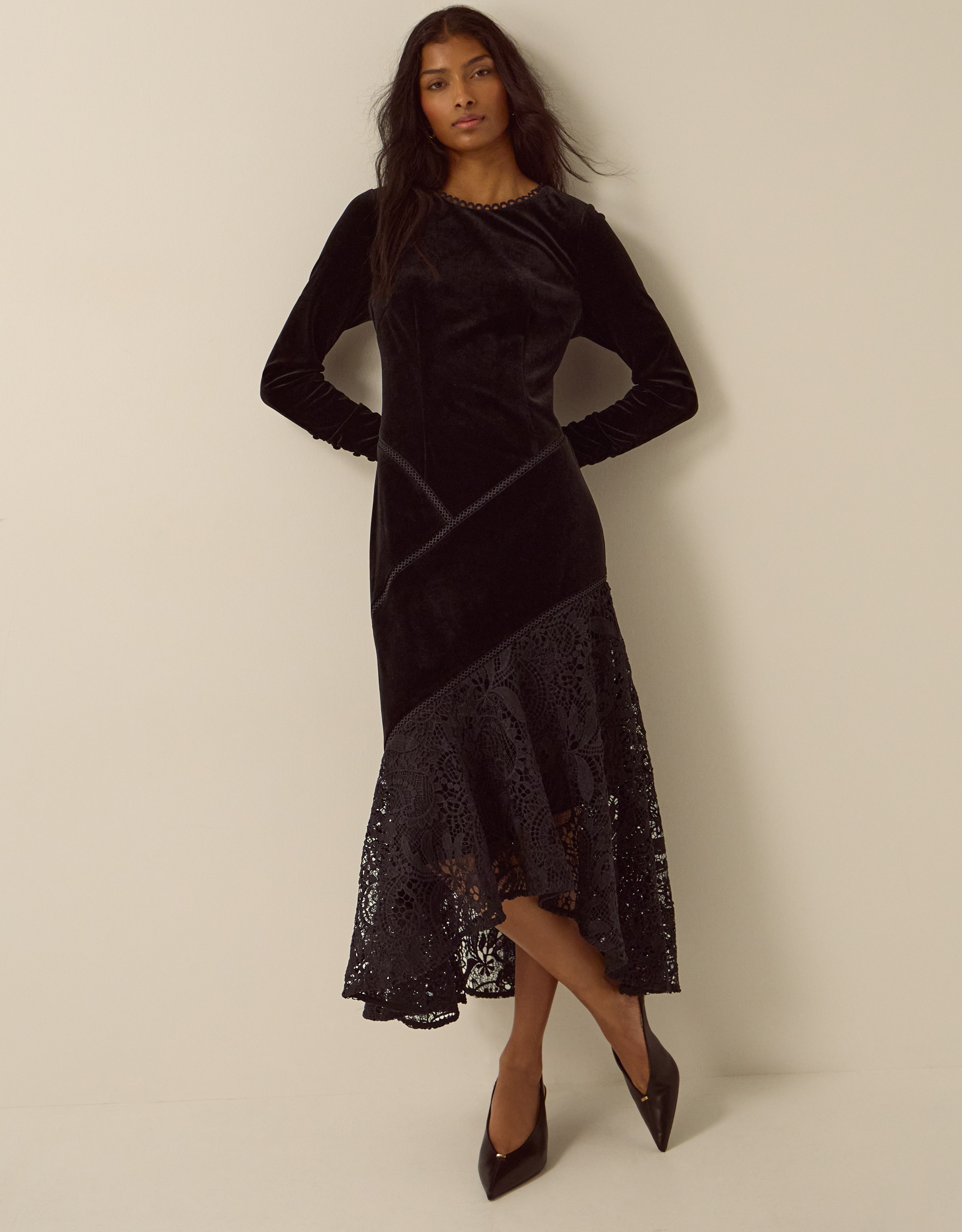 Monsoon Beatrix Velvet Lace Midi Dress