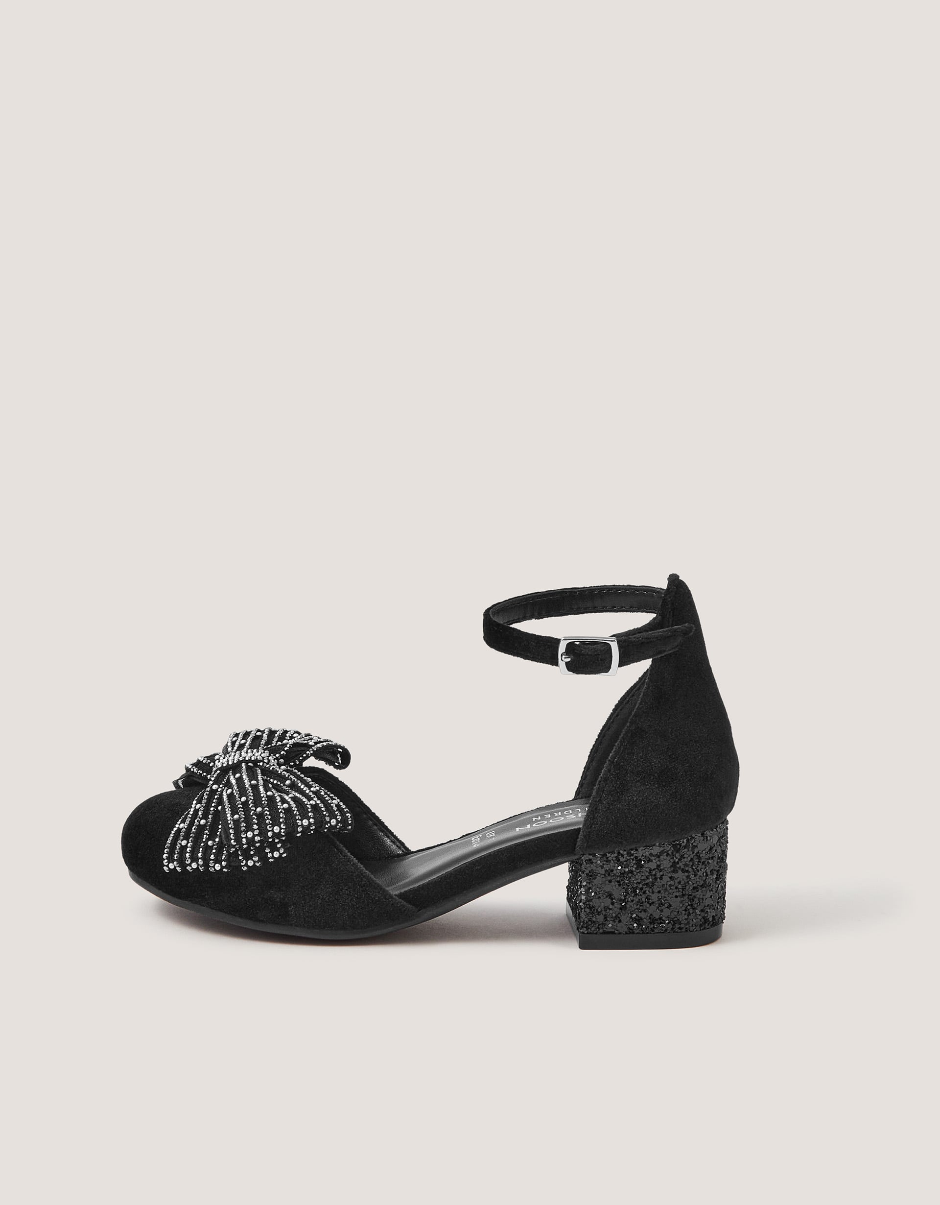 Monsoon Diamanté Bow Velvet Two Part Heels, view 2