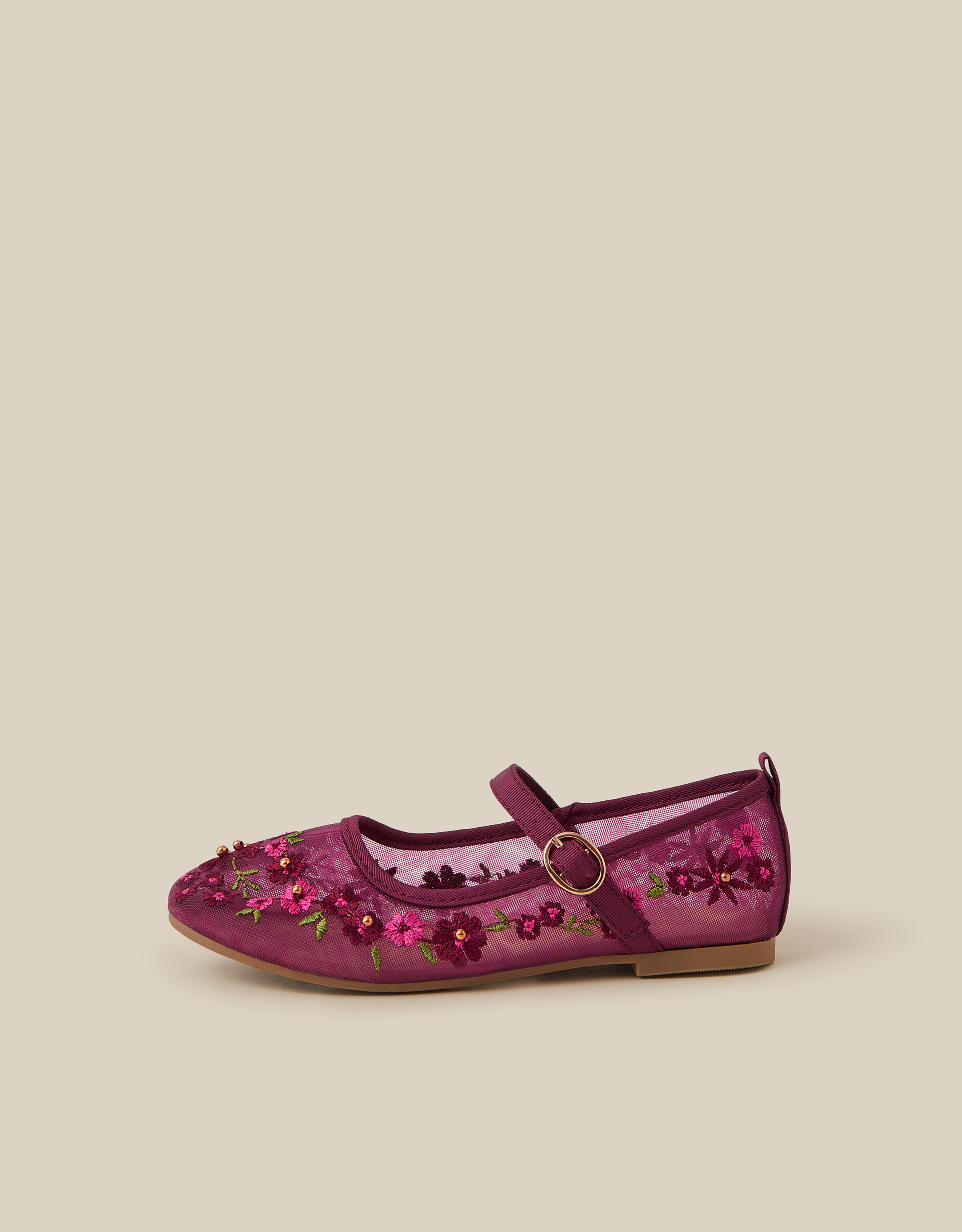 Monsoon Floral Embroidered Mesh Mary Jane Ballet Flats, view 3