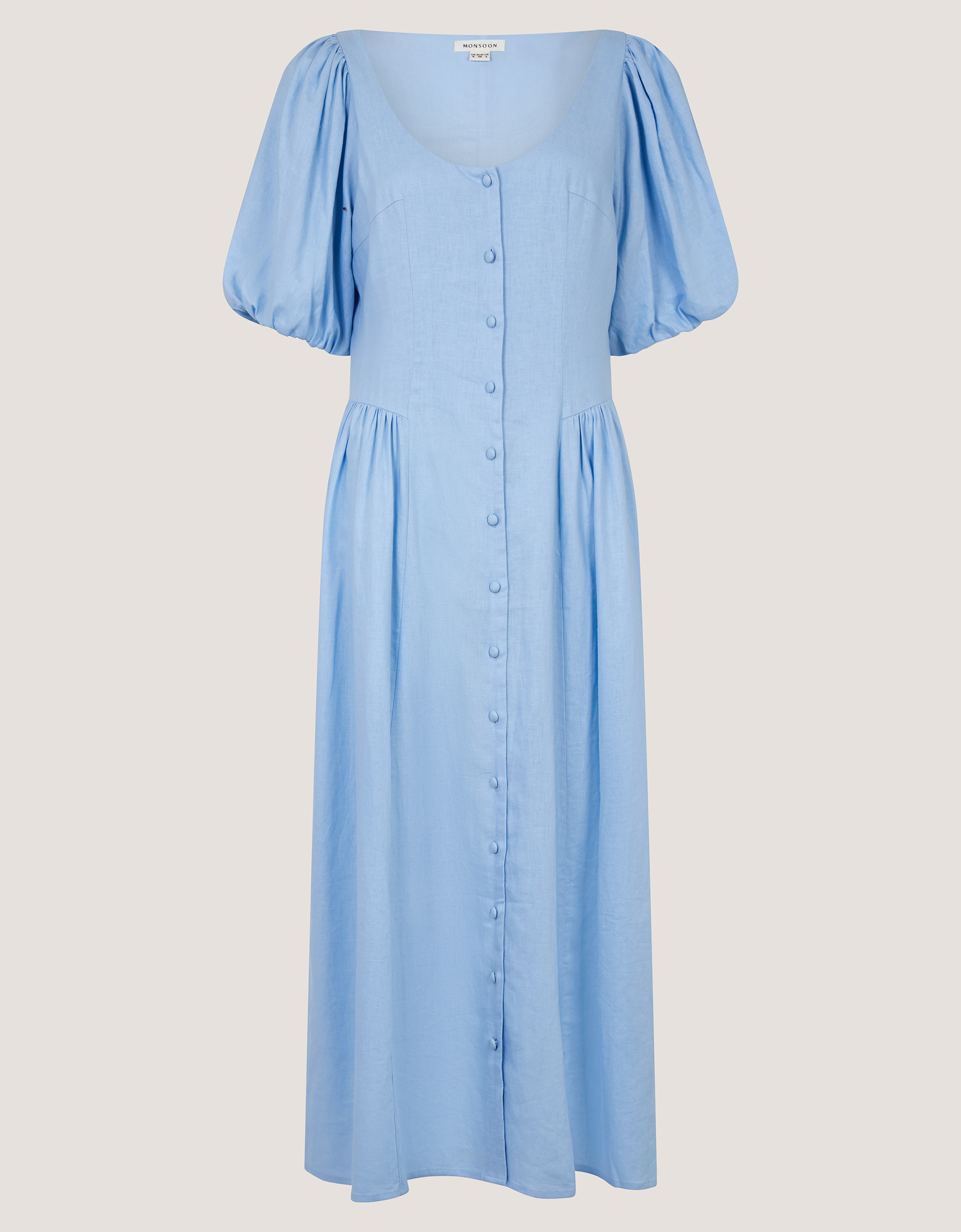 Monsoon Lottie Puff Sleeve Linen Blend Midi Dress, view 6