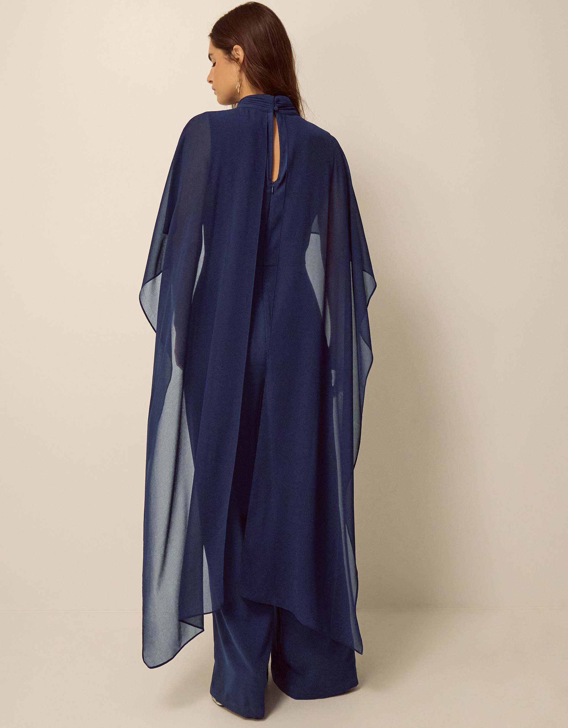 Monsoon Valerie Cape Wide Leg Jumpsuit in Blue, view 3