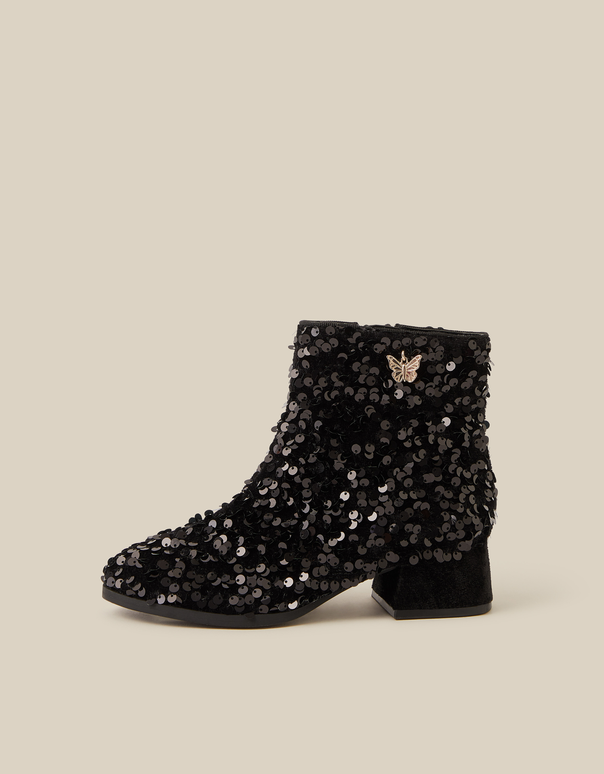 Monsoon Sequin Velvet Ankle Boots in Black, view 3