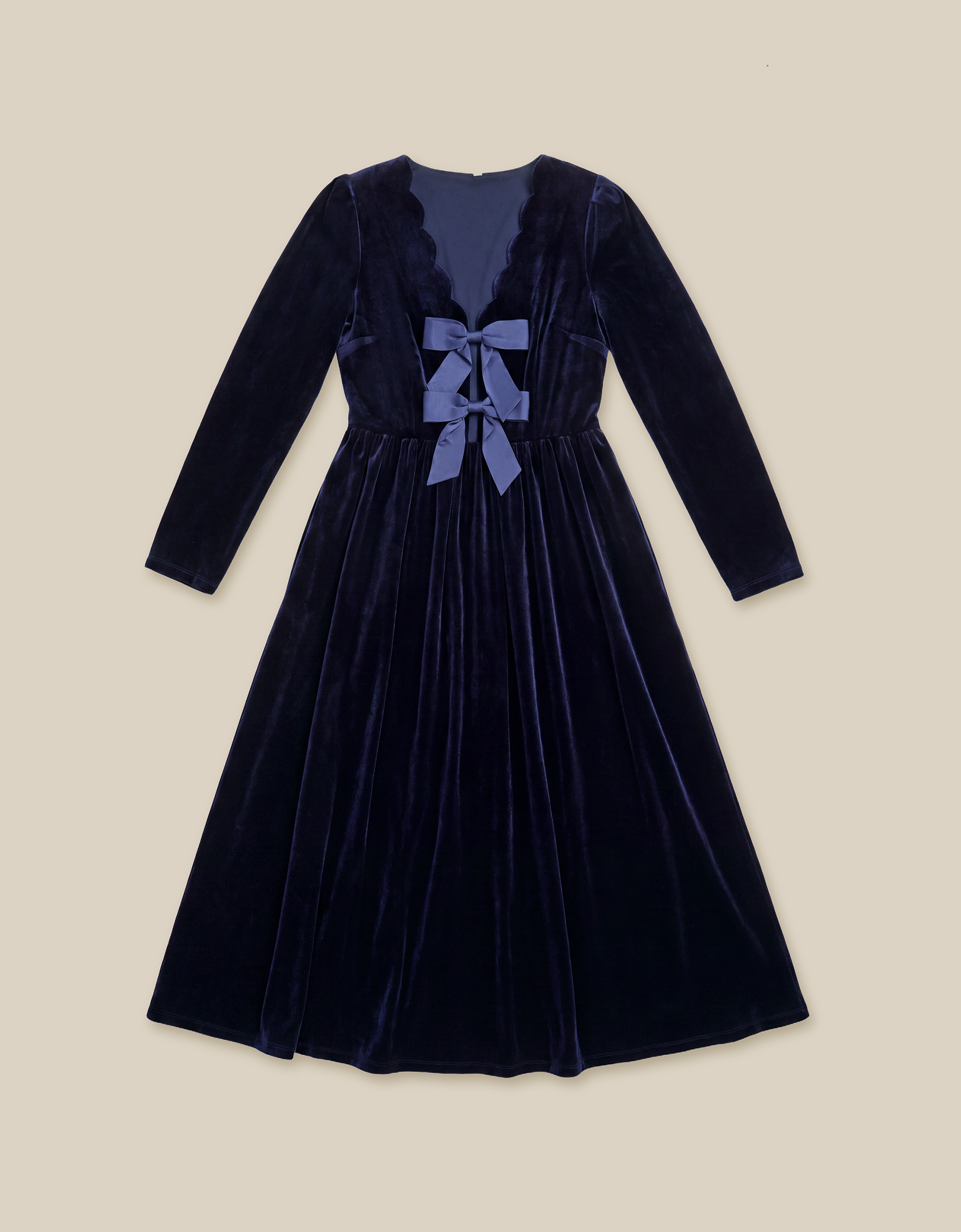 Monsoon Britney V-Neck Bow Velvet Midi Dress Blue, view 6