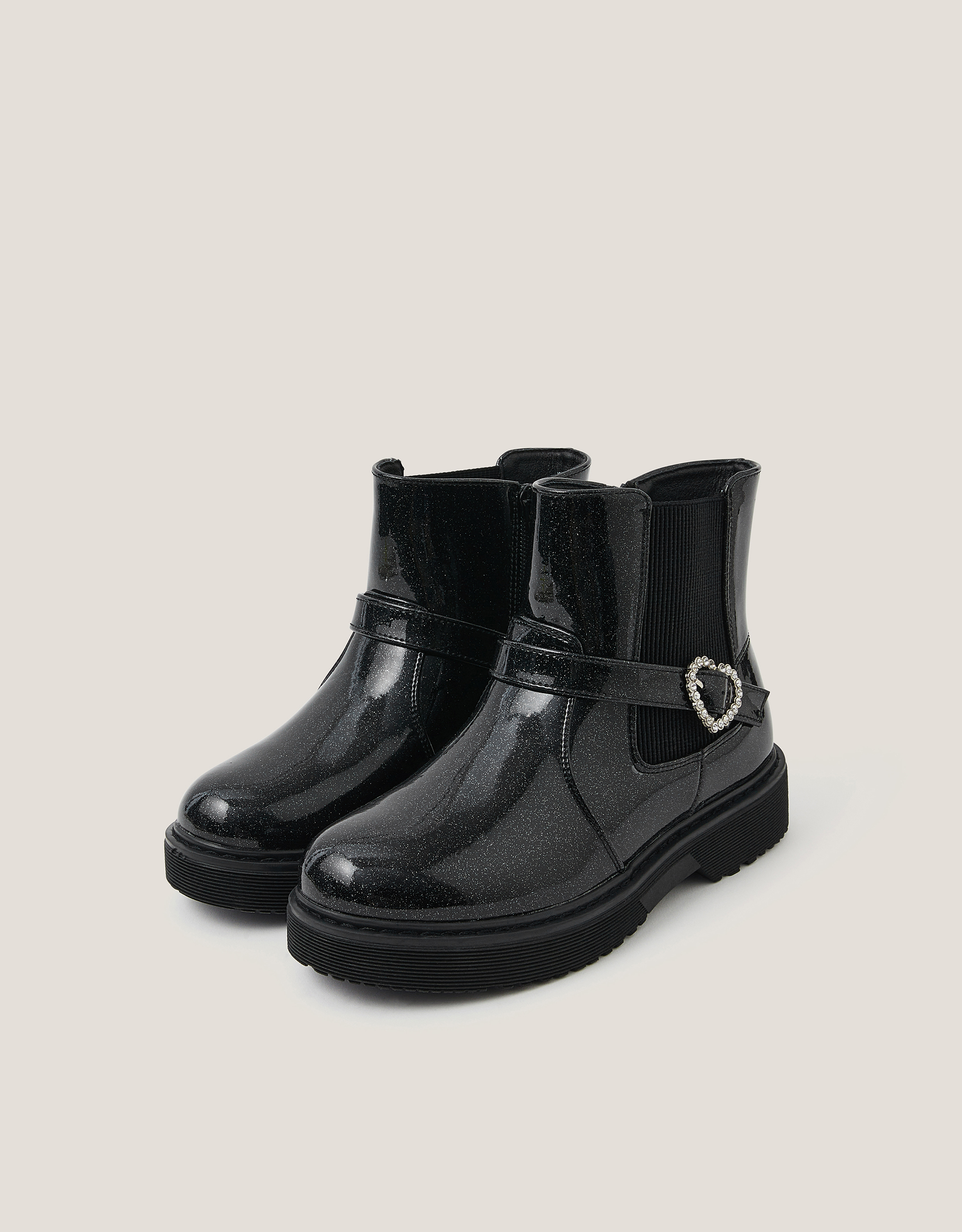 Monsoon Heart Buckle Glitter Patent Boots