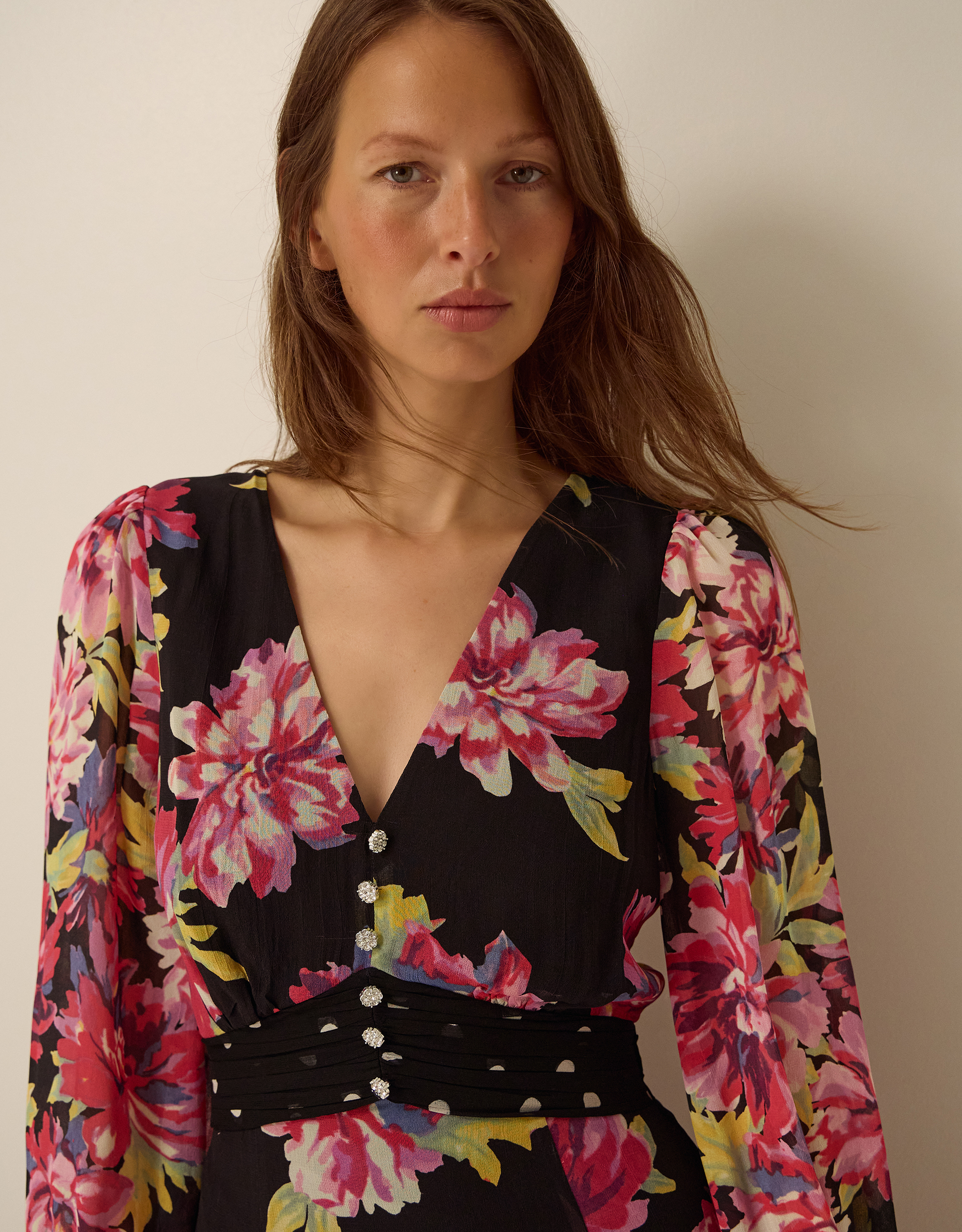 Monsoon Kiri Floral Print Maxi Dress Black, view 4