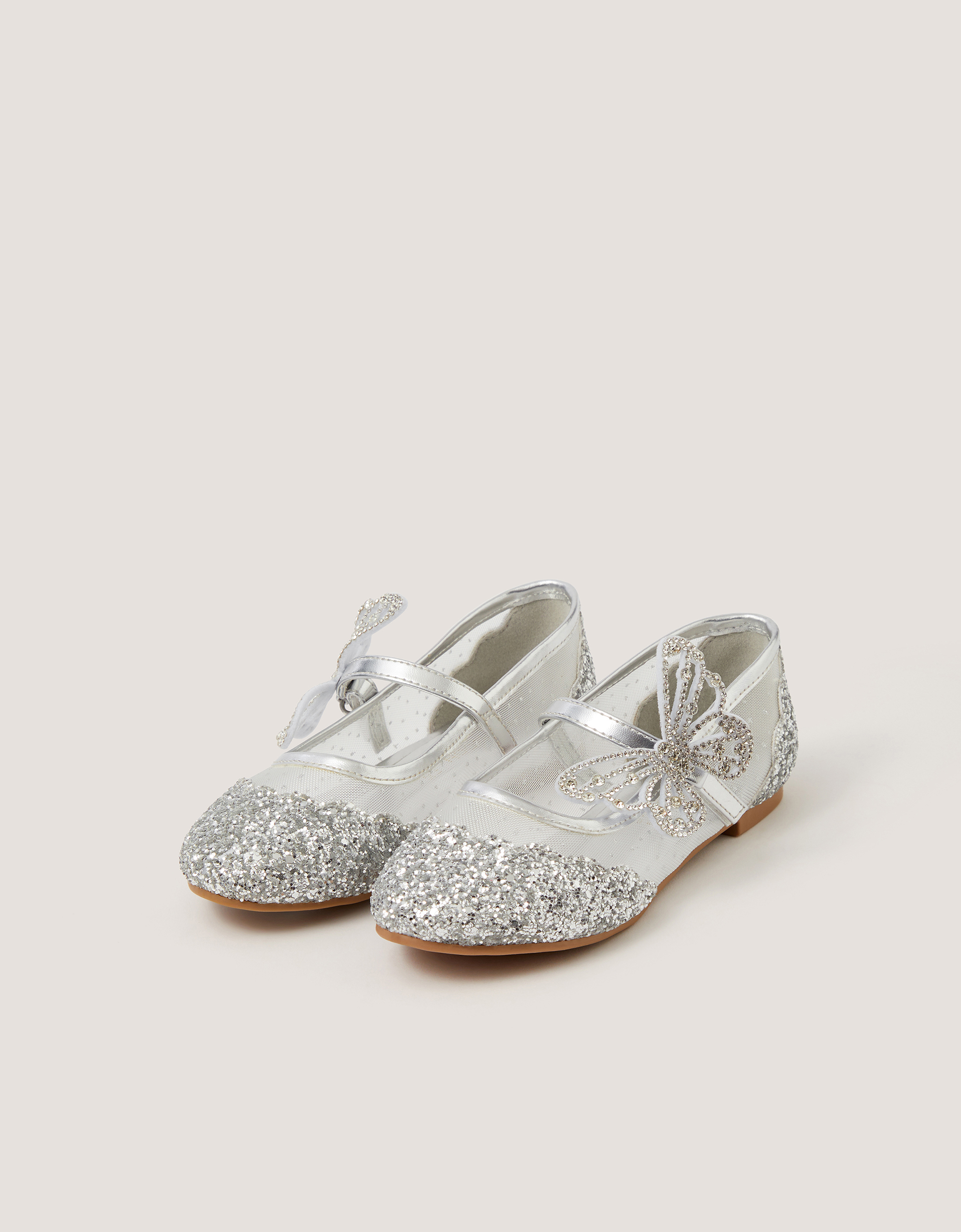 Butterfly Glitter Ballet Flats Silver