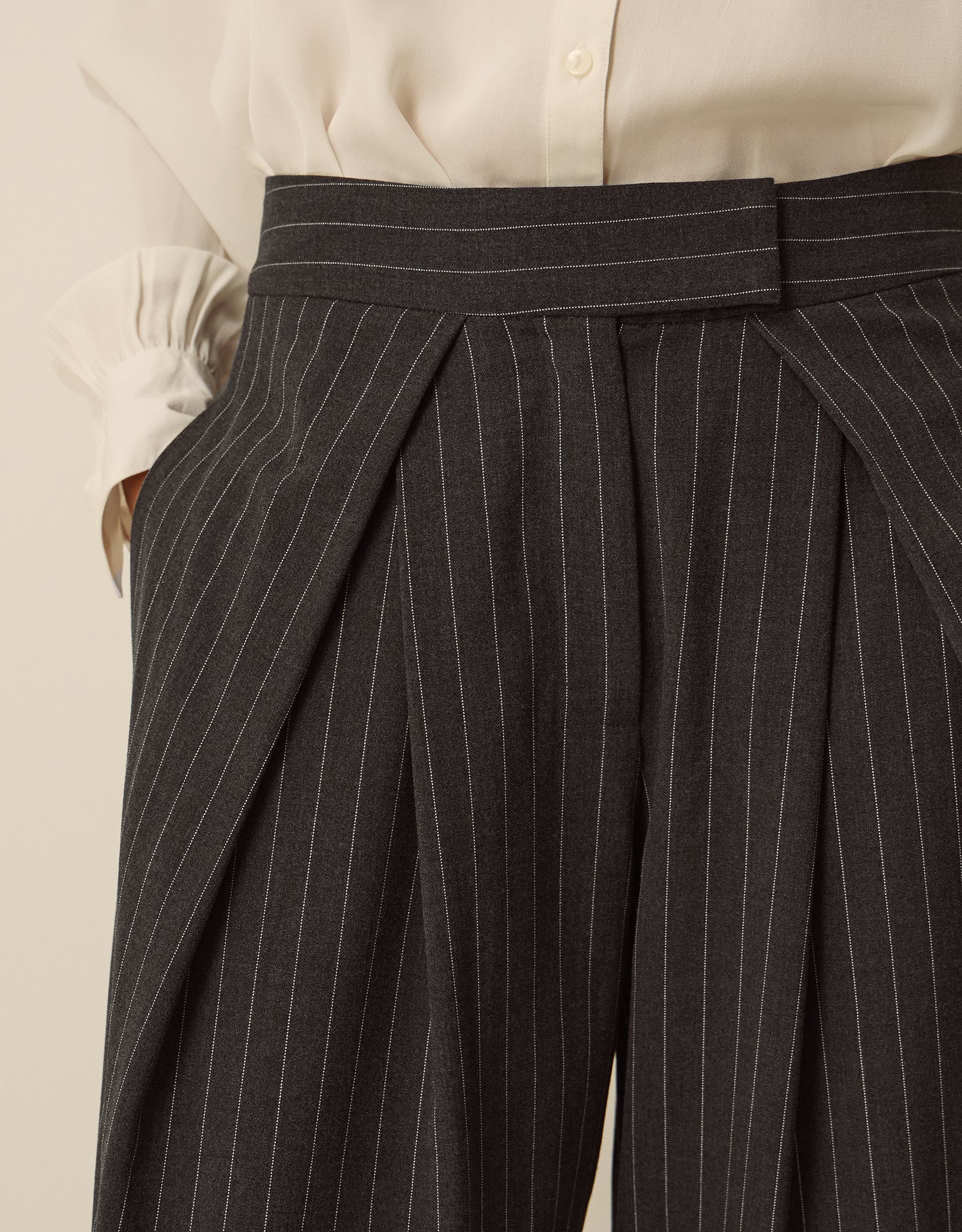 Monsoon Ambar Pinstripe Wide Leg Trousers, view 4